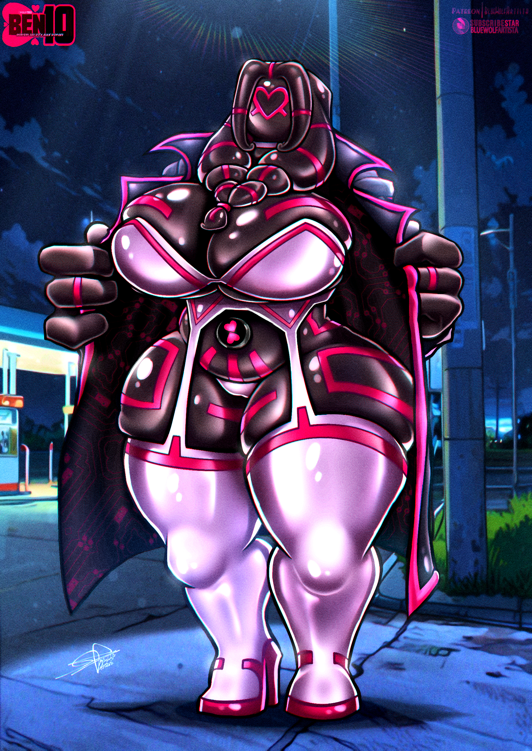 alien, alien female, alien girl, ben 10, big breasts, black skin, bluewolfartista, breasts, cartoon network, chaquetrix, chubby, exhibitionist, female, female only, fire, galvanic mechamorph, huge breasts, lingerie, massive breasts, mature female, milf, milftrix, no human, nude, sexy, showing breasts, thick thighs, thighhighs, thighs, trenchcoat, upgrade, upgrade (ben 10), wide hips