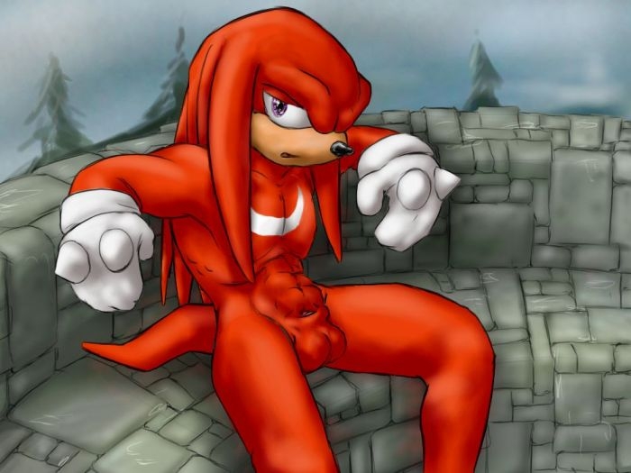 1boy anthro balls crooked_tail echidna flaccid fur genitals gloves half-closed_eyes knuckles_the_echidna looking_at_viewer male male_only mammal monotreme muscular muscular_anthro muscular_male narrowed_eyes nude open_mouth penis purple_eyes reclining sitting solo sonic_(series) video_games