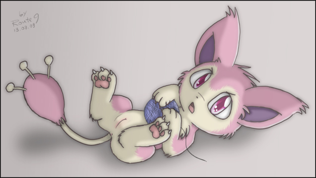 2009 color female female_only feral lying nintendo nude on_back pink_fur pokemon route9 skitty solo toony