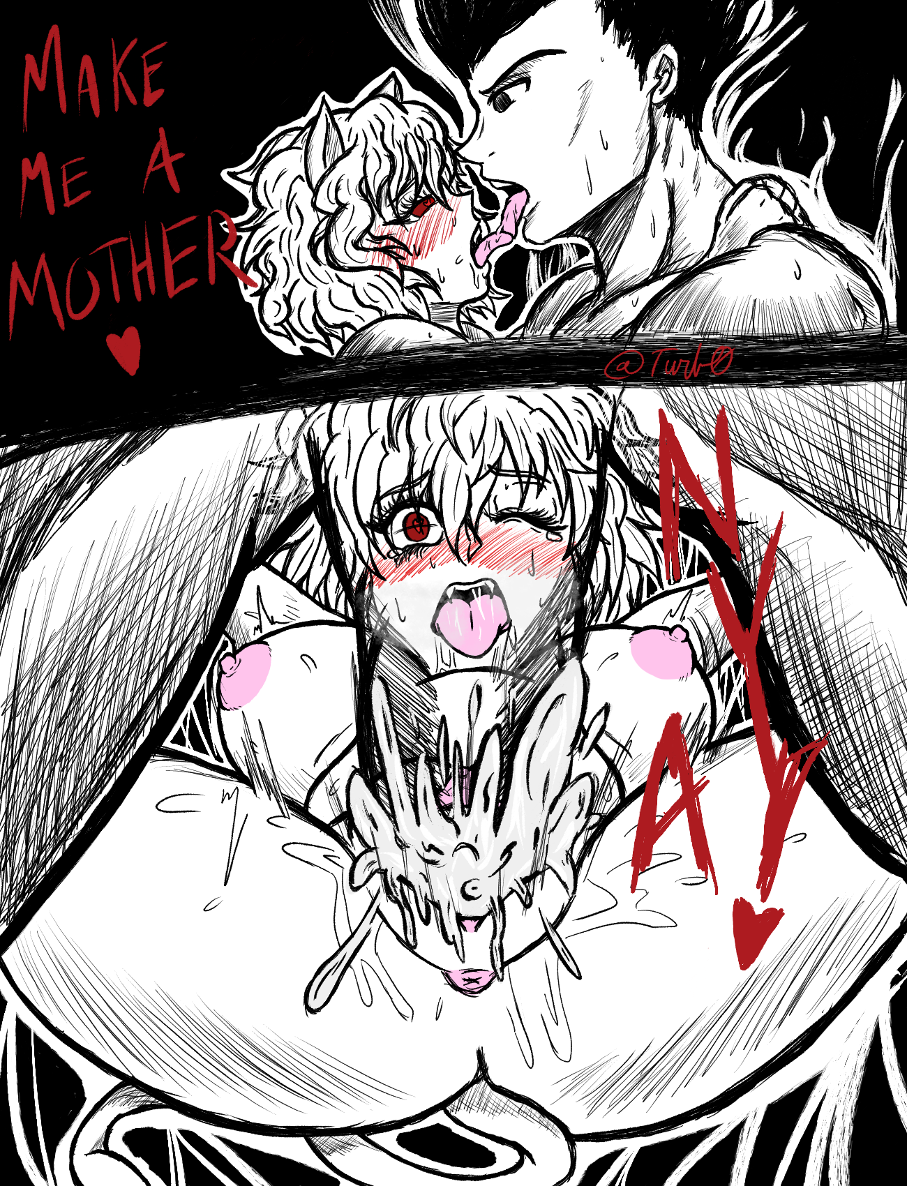 1boy, 1girls, ahe gao, anus, arms around neck, big breasts, big penis, breasts, cat ears, cat girl, cat tail, catgirl, cum, cum in pussy, cum inside, female, gon freecss, hunter x hunter, impregnation, impregnation request, kissing, lewd juice, male, mating press, muscular, muscular male, neferpitou, passionate, penis, pussy, saliva, see-through, tongue kiss