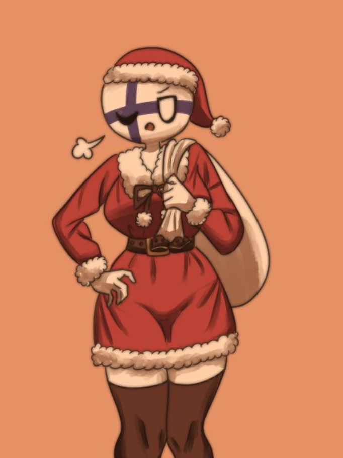 angry face, closed eye, cocomooooochi, countryhumans, countryhumans girl, female, finland (countryhumans), santa costume, tagme, thick thighs