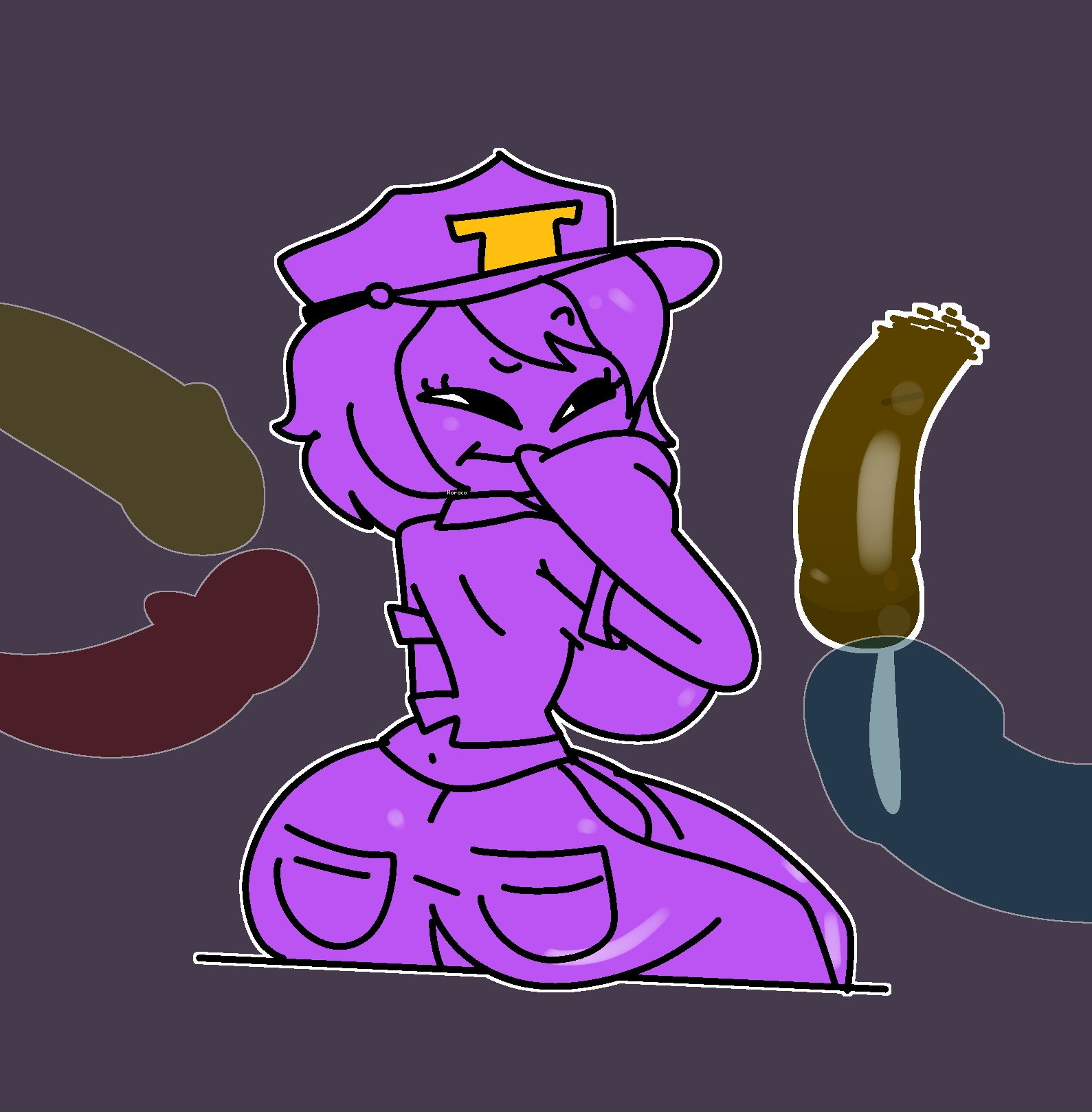 2girls, 3boys, ass, big ass, big breasts, big butt, bonnie (fnaf), breasts, chica (fnaf), erection, female, five nights at freddy's, fnaf, foxy (fnaf), freddy (fnaf), genderswap, ghost, horaco, male, purple hair, purple skin, rule 63, spirit, thehoraco, wendy afton