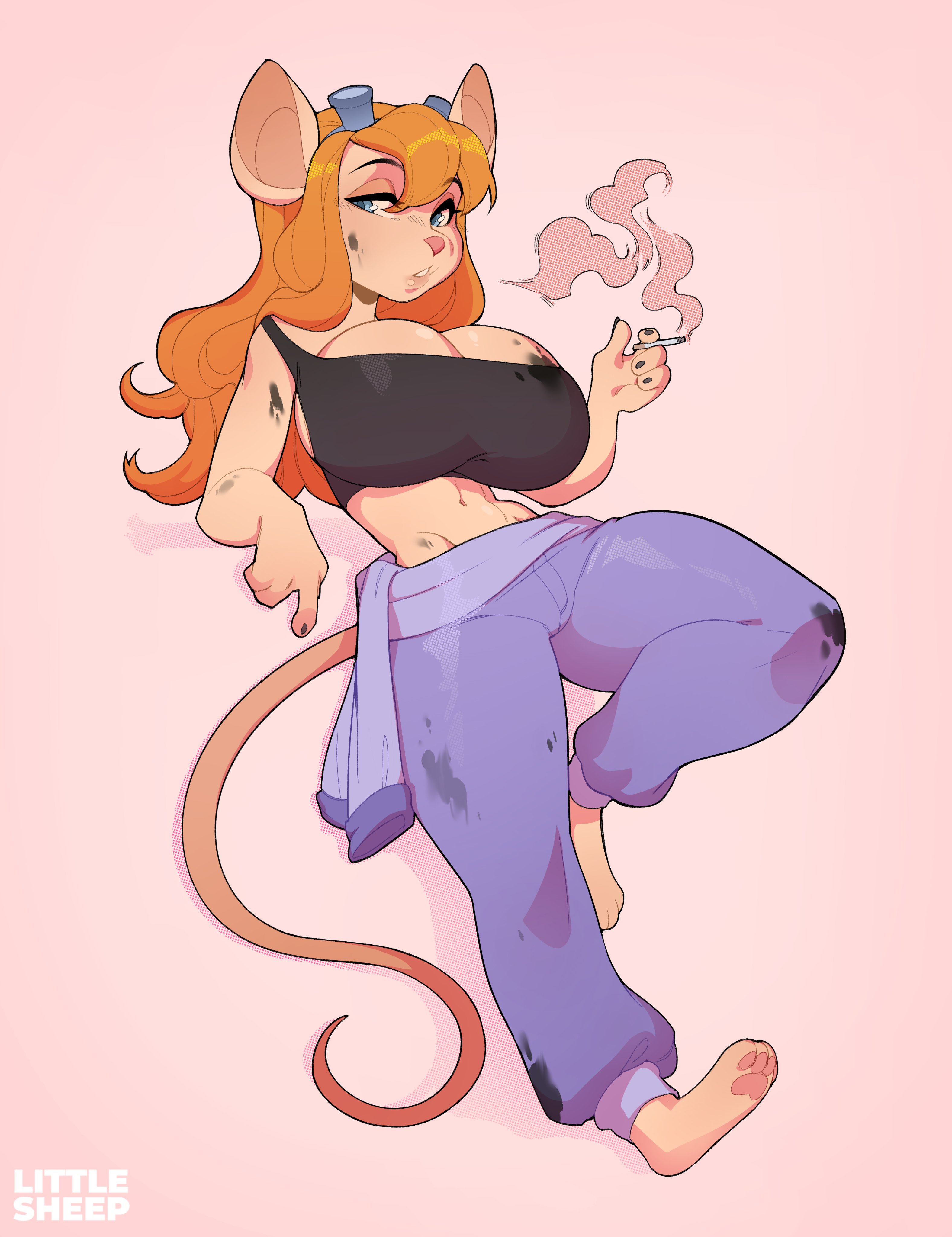 1girls, anthro, anthrofied, big breasts, blonde hair, blue eyes, breasts, busty, chip 'n dale rescue rangers, cigarette, cleavage, clothing, disney, erect nipples, female, female only, fur, furry, gadget hackwrench, hourglass figure, huge breasts, large breasts, littlesheep, long hair, mouse, mouse ears, mouse tail, nipple bulge, nipples, overflowing breasts, pinup, pinup pose, smoke, smoking, solo, solo female, standing, sweat, tail, tank top, wide hips