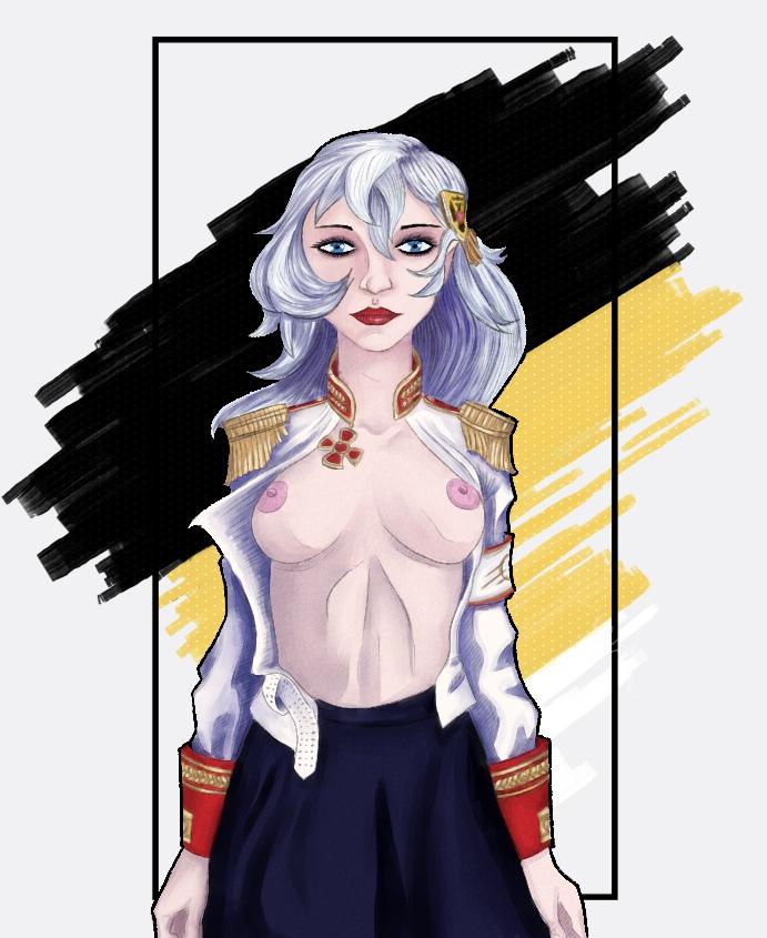 albino breasts female female_only military military_uniform mother_russia nude_female red_eyes russia uniform white_hair