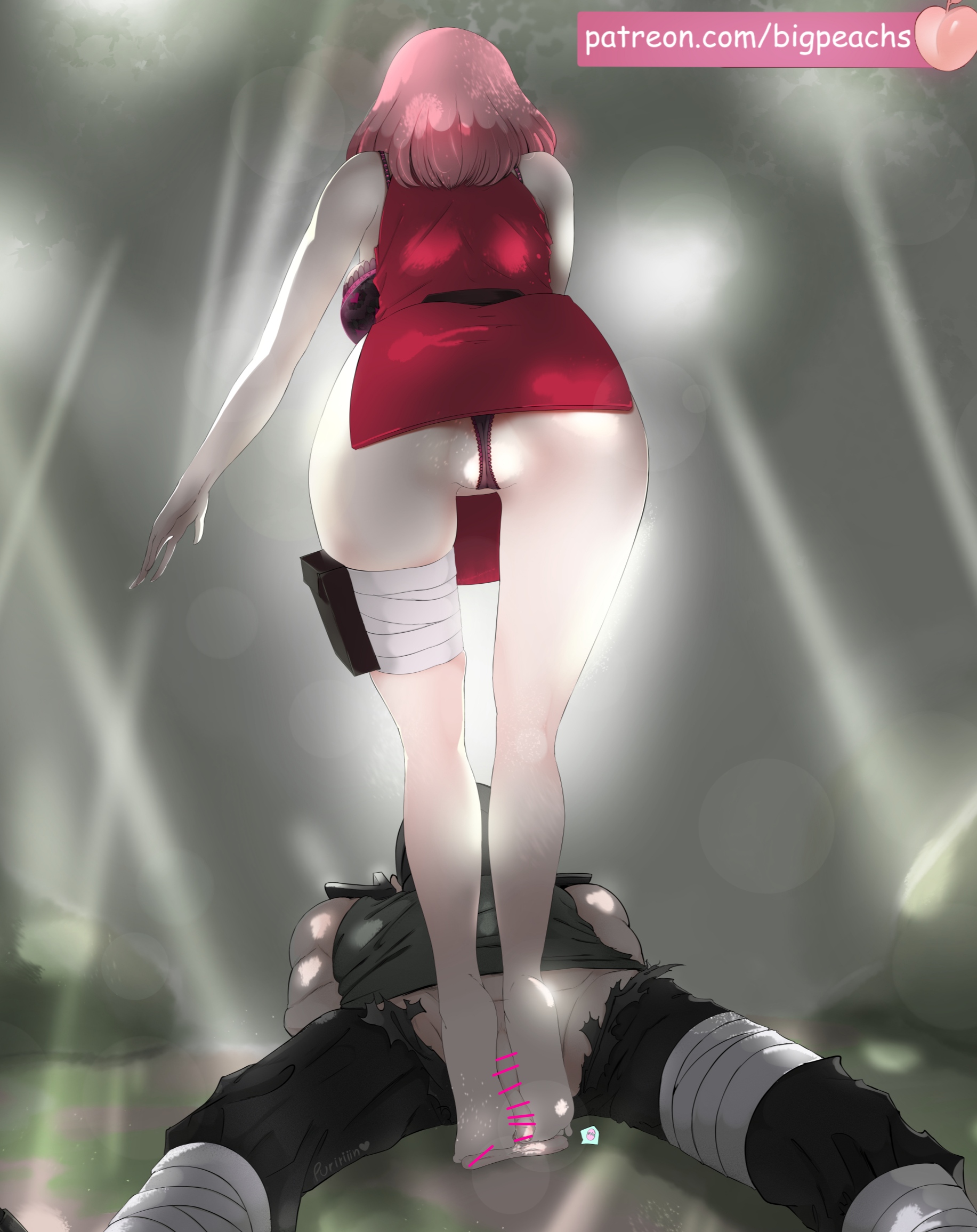 1boy, 1girls, ass, ballbusting, balls, balls crushing, bandage, bandaged leg, bare arms, bare legs, bare shoulders, barefoot, bigpeachs, boruto: naruto next generations, bra, breasts, breasts out, busty, cameltoe, castration, cleavage, clothed, clothed sex, clothing, cock and ball torture, cock and balls torture, dominant female, domination, dress, erection, faceless male, feet, female, femdom, foot fetish, foot focus, footjob, humiliation, legs, male, malesub, naruto, naruto (series), naruto: the last, open clothes, open shirt, outdoors, outside, panties, penis, petite, pink hair, puririn (puririiin), pussy, red panties, red thong, ripped clothing, ripped pants, sakura haruno, short dress, short hair, sitting, sleeveless, sleeveless shirt, soles, standing, standing footjob, standing on balls, straight, testicles, thick penis, thong, torture, upskirt