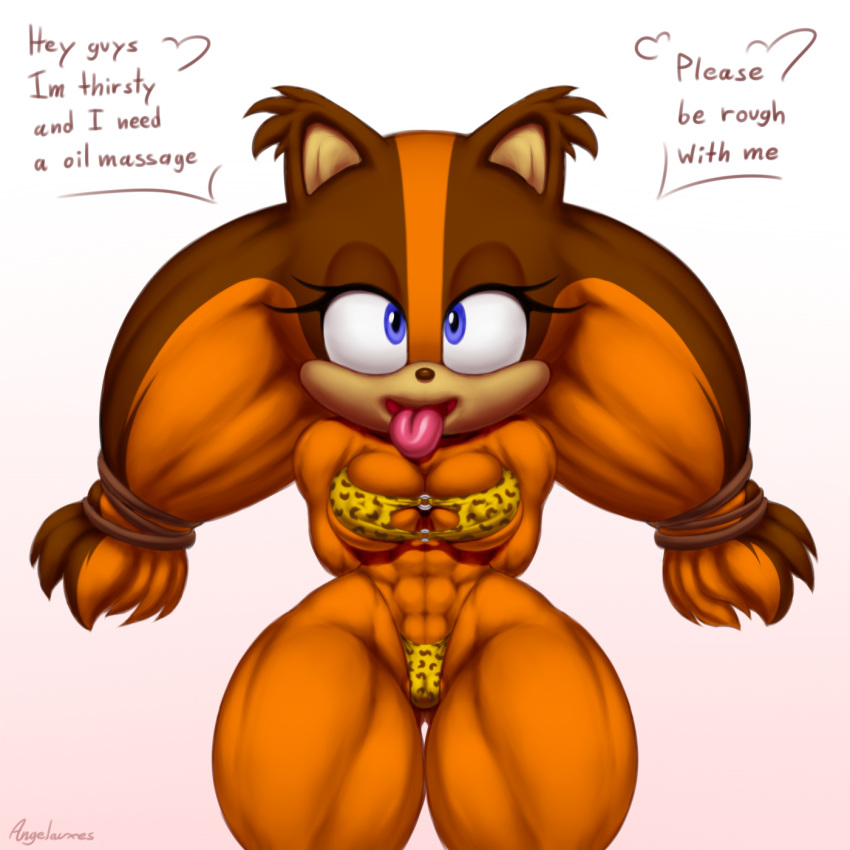 1:1, abs, angelauxes, anthro, badger, big breasts, bikini, breasts, cameltoe, clothing, dialogue, english text, female, hi res, looking at viewer, lust, mammal, mobian (species), muscular, muscular female, mustelid, musteline, partially visible vulva, pussy, sega, simple background, solo, sonic (series), sonic boom, sonic the hedgehog (series), sticks the badger, sticks the jungle badger, sticks the tejon, swimwear, text, thick thighs, tongue, tongue out, white background, wide hips