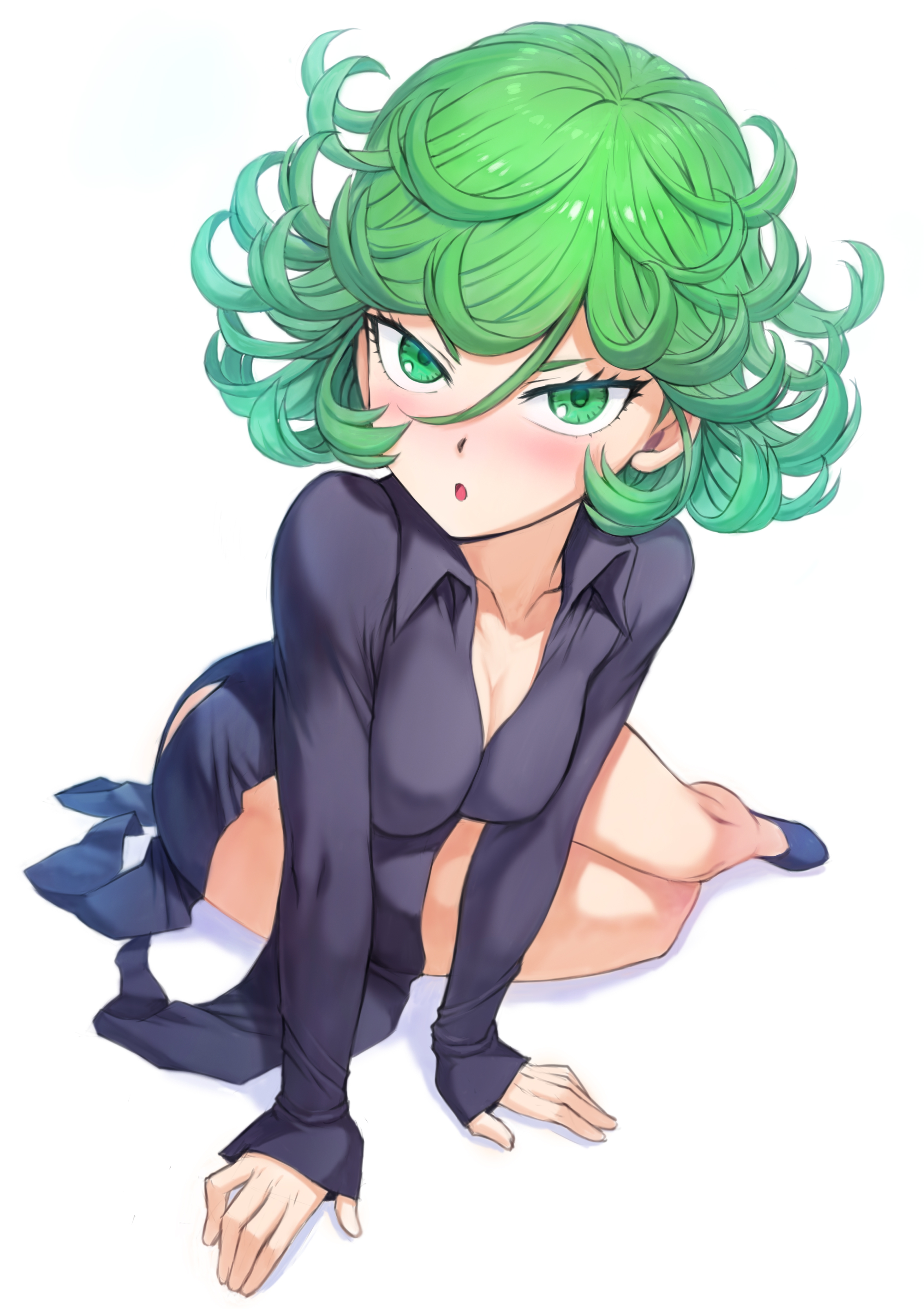 1girls, blush, female, female only, green eyes, green hair, mogudan, one-punch man, solo, tatsumaki