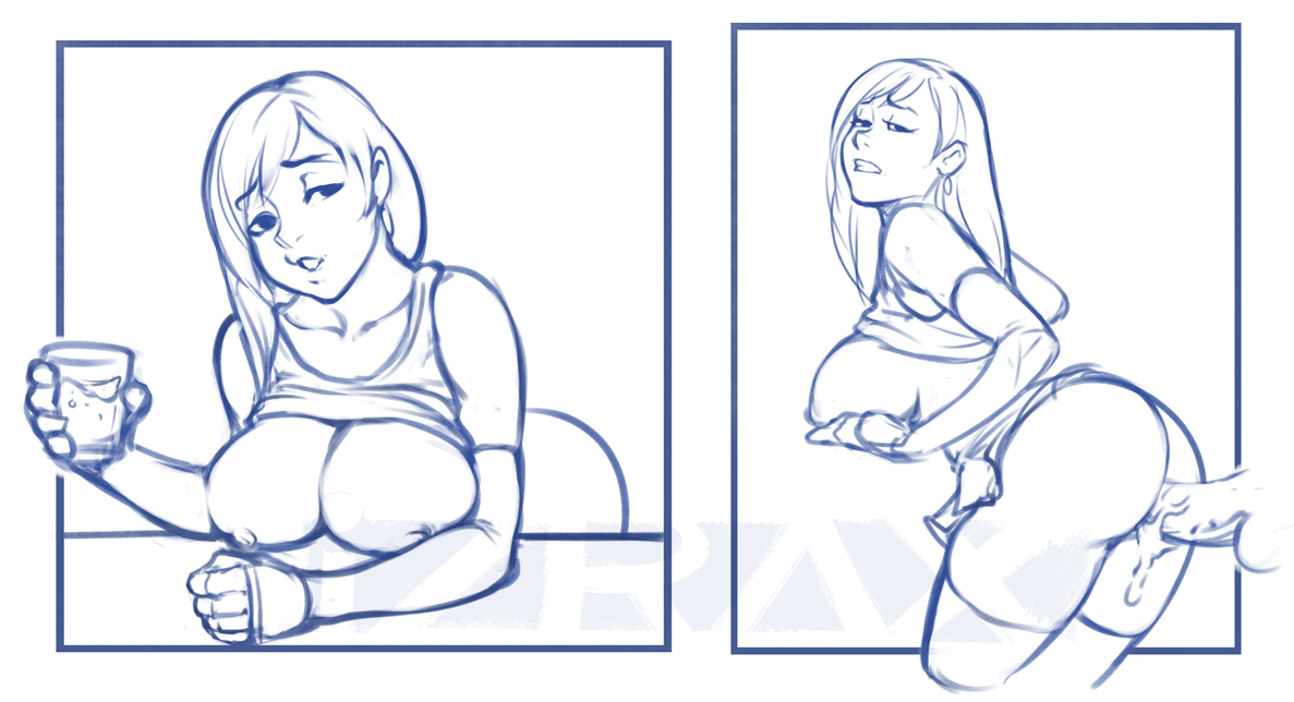 athletic, athletic female, big breasts, breasts, busty, female, final fantasy, final fantasy vii, hourglass figure, izra, monochrome, sketch, square enix, tagme, tifa lockhart, wide hips
