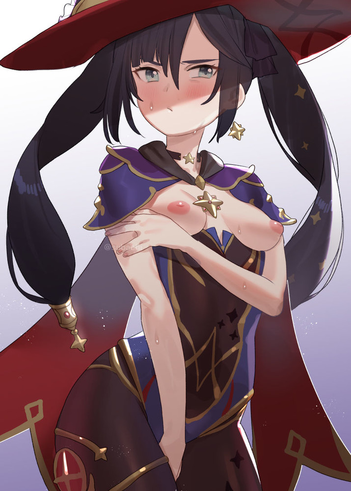breasts, female, genshin impact, mona (genshin impact), pantyhose, perky breasts, subachi, tagme