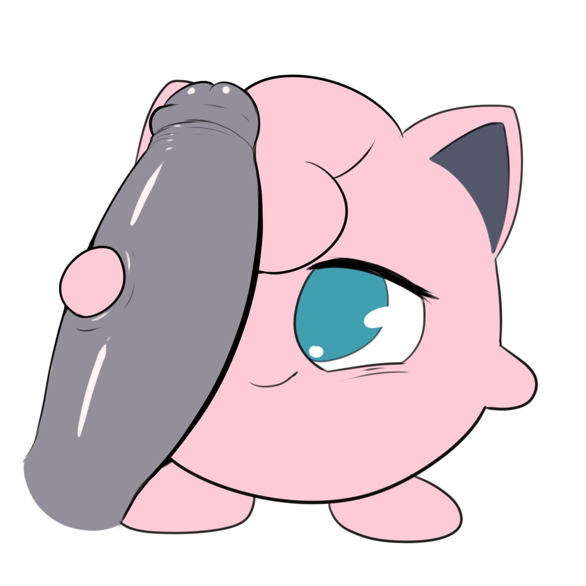 ambiguous gender, big penis, blue eyes, cute, cute face, dizzytizzy, duo, eyelashes, generation 1 pokemon, genital fluids, grey penis, hair, hand on penis, humanoid genitalia, humanoid penis, jigglypuff, looking at viewer, male, mammal, nintendo, penis, penis grab, penis on face, pink body, pink hair, pink skin, pokemon, pokemon (species), simple background, smile, super smash bros., super smash bros. ultimate, waddling head, white background