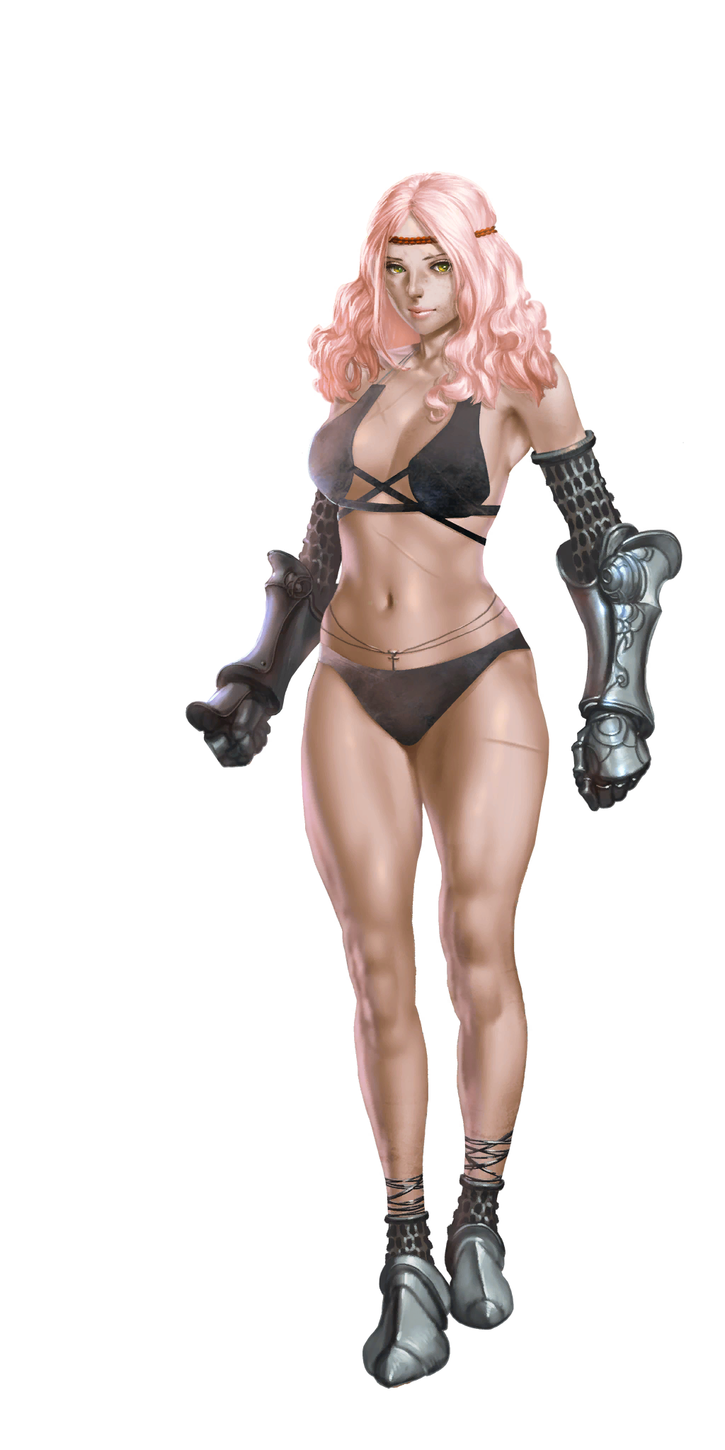 armor battle_scars crystal_maidens eli_(crystal_maidens) game_cg lingerie muscular_female nutaku pink_hair