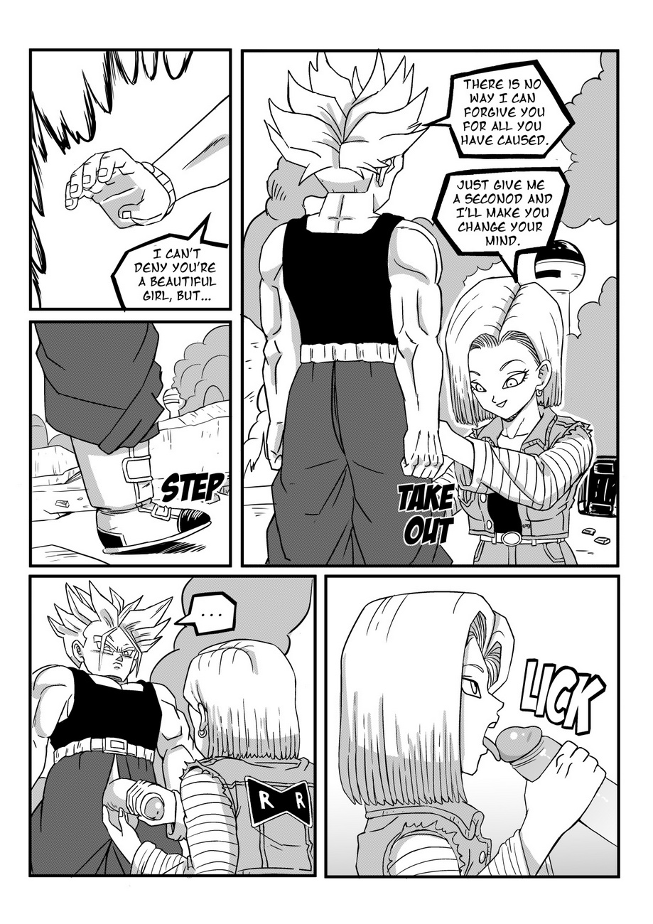 1boy 1girls android_18 black_and_white blowjob clothed dragon_ball dragon_ball_z fellatio female future_android_18 future_trunks jacket miniskirt monochrome penis pinkpawg shounen_jump straight super_saiyan tank_top top trunks_briefs