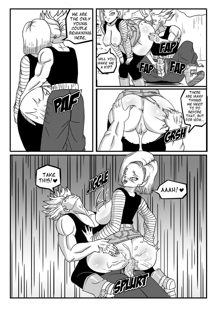 1boy 1girls anal anal_insertion anal_sex android_18 anilingus anus ass big_ass big_breasts big_penis black_and_white breasts comic cowgirl_position cum cum_in_ass cum_on_ass cum_splatter dragon_ball dragon_ball_z english_text female from_behind future_android_18 future_trunks greyscale happy jacket licking_ass masturbation miniskirt monochrome nipples partially_clothed penis pinkpawg pleasure_face rimming ripped_pantyhose spread_ass straight super_saiyan tank_top top trunks_briefs