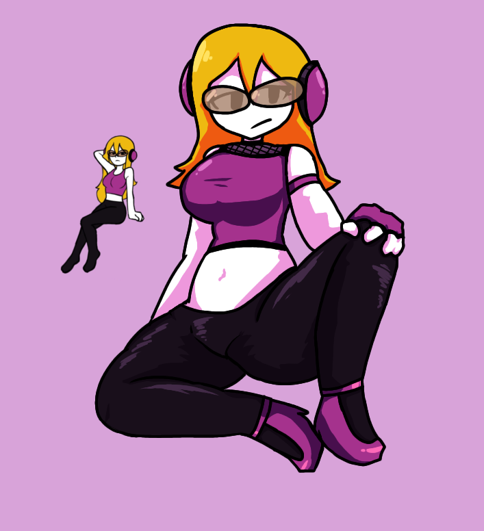 blonde_hair brown-tinted_eyewear camex_ crop_top daisuki_rap_(rhythm_tengoku) fingerless_gloves glasses headphones mc_adore nintendo rhythm_heaven rhythm_tengoku sora_(rhythm_tengoku) sunglasses tagme tinted_eyewear