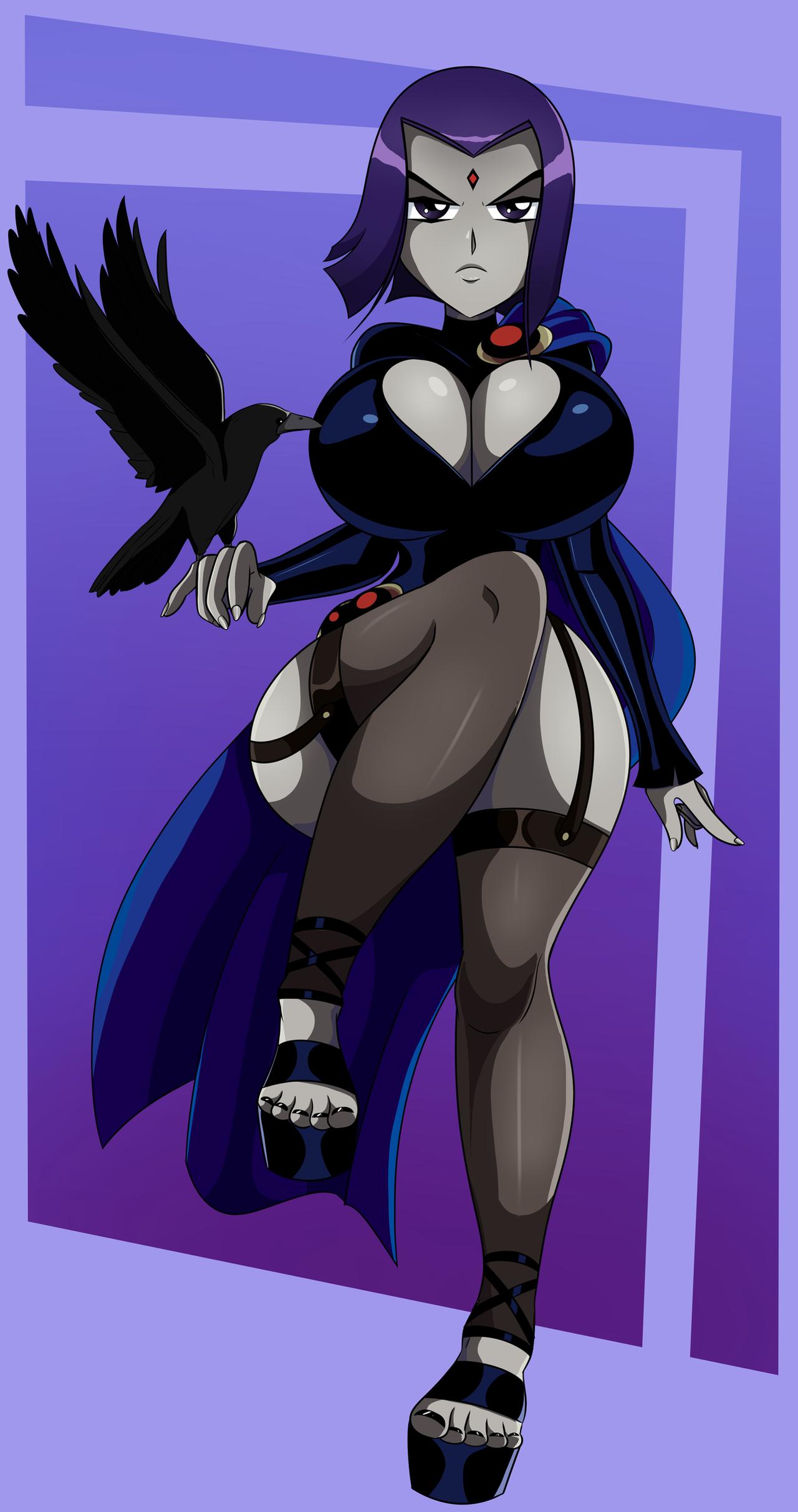 1girls big_breasts breasts cleavage dc dc_comics feet female_only grey_skin hourglass_figure huge_breasts large_breasts namesake open_toe_shoes purple_hair rachel_roth raven_(bird) raven_(dc) sandals sonson-sensei teen_titans thick_thighs thighhighs toenail_polish toes wide_hips