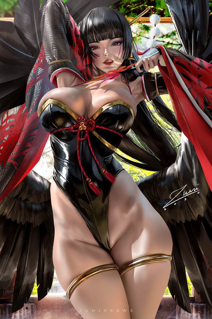 1girls, big breasts, breasts, cleavage, dead or alive, female, female only, large breasts, looking at viewer, nyotengu, solo, thick thighs, wide hips, zumi