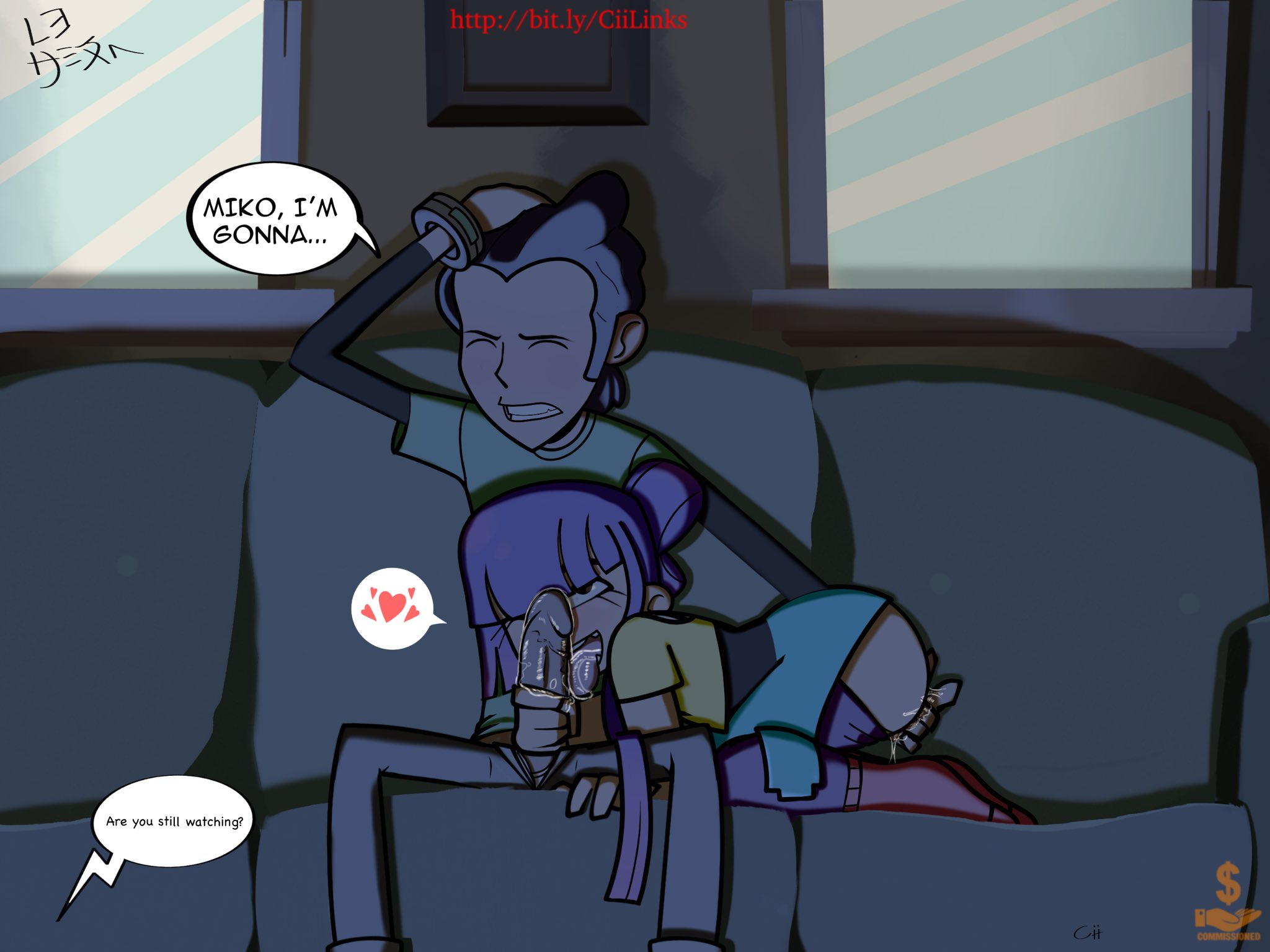 1boy, 1girls, asian female, ass, bubble ass, bubble butt, color-it-in, color-it-in (cii), english text, female, fingering, glitch techs, hector nieves, japanese female, latino, latino male asian female, male, miko kubota, netflix, oral, oral sex, penis, saliva, saliva drip, saliva on penis, sex, smooth skin, speech bubble, text