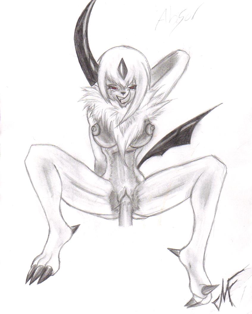 absol anthro breasts female fur furry hand_behind_head male maujenfijeta monochrome nintendo nude penis pokemon pokemon_(species) sex tagme vulva year_request