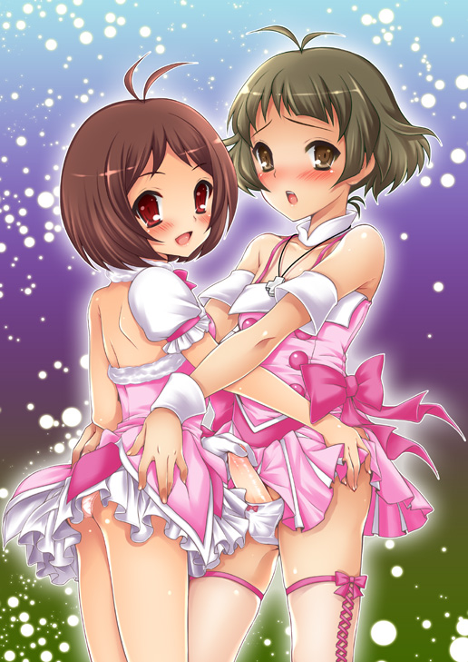 1boy 1girls ai_hidaka crossdressing crossdressing_male female femboy femboy_on_female idolmaster male male/female penis ryou_akizuki straight tagme