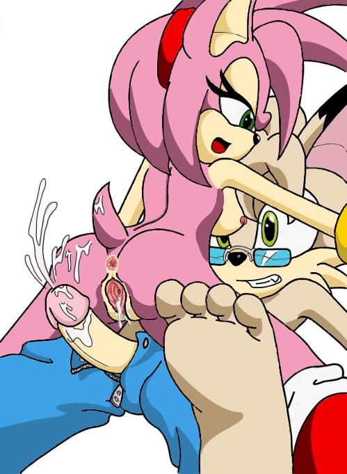 after_sex amy_rose anthro cum feet female fur furry furry_only headband hedgehog male mammal original_character penis pink_fur simple_background sonic_(series) sonikdude750 straight white_background