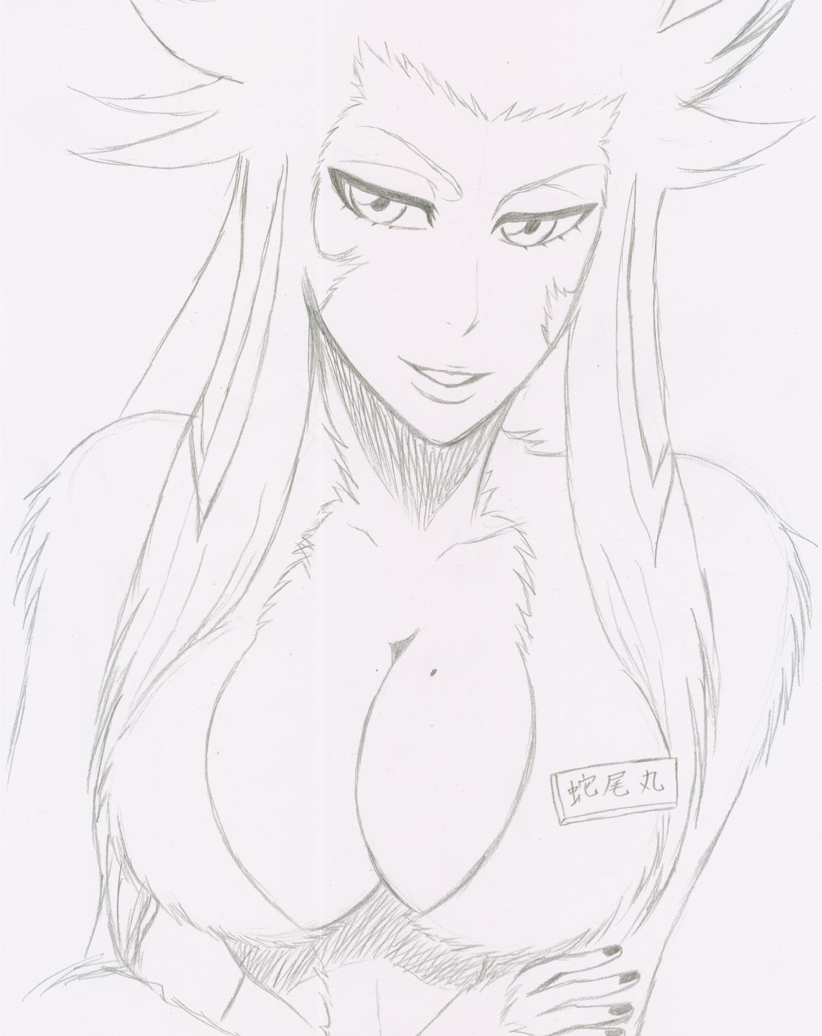 1girls bleach breasts cleavage crossed_arms female female_only hand_drawn harka highres monochrome personification sketch solo traditional_media zabimaru zabimaru_(monkey) zanpakutou_spirit