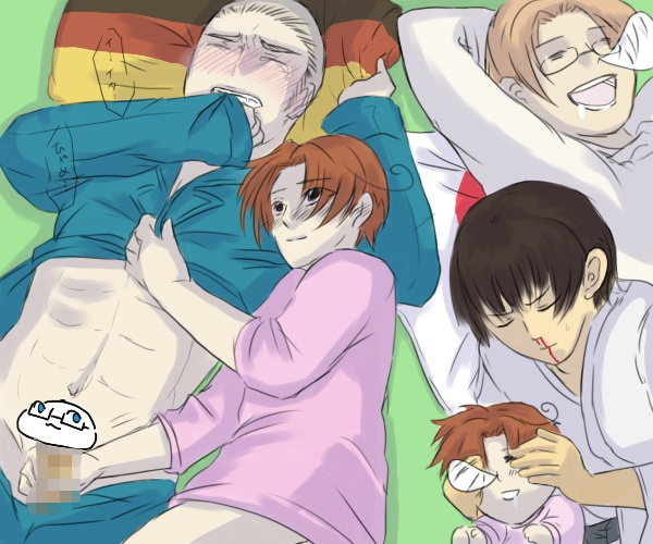 alfred_jones america_(hetalia) axis_powers_hetalia censored feliciano_vargas germany_(hetalia) honda_kiku italy_(hetalia) japan_(hetalia) ludwig_weillschmidt male_only mochi!america