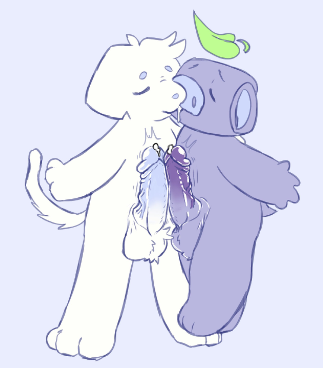 anthro balls big_balls big_penis bodily_fluids canid canine canis colored discord_dog domestic_dog duo frottage genital_fluids genitals hi_res hug humanoid_genitalia humanoid_penis kissing leaf male male/male mammal memberofdragon penile penis precum saliva sex simple_background simple_coloring unknown_species vein veiny_penis wumpus