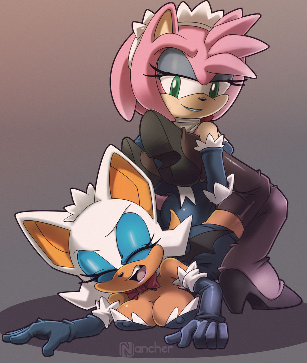 2girls amy_rose elbow_gloves gloves maid multiple_girls nancher rouge_the_bat sega sonic_(series) sonic_team sonic_the_hedgehog_(series) tagme yuri