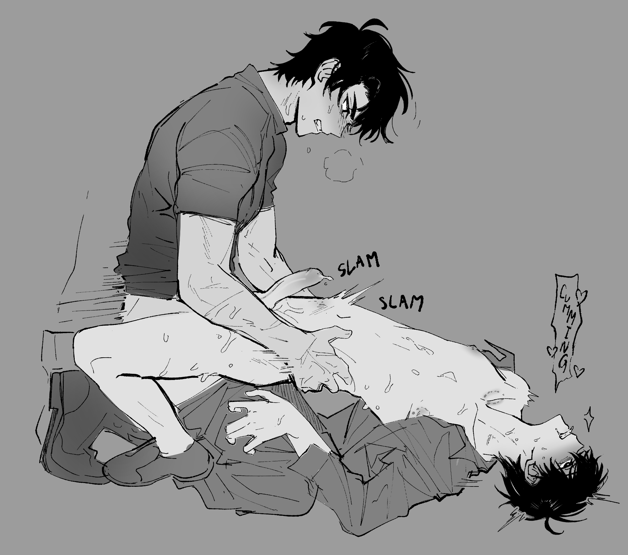 2boys, anal, clothed sex, elevated hips, gay, homosexual, kim dokja, male, male only, male penetrated, male penetrating, male penetrating male, monochrome, omniscient reader's viewpoint, penis, skinny, stomach bulge, taotaille, yaoi, yoo joonghyuk