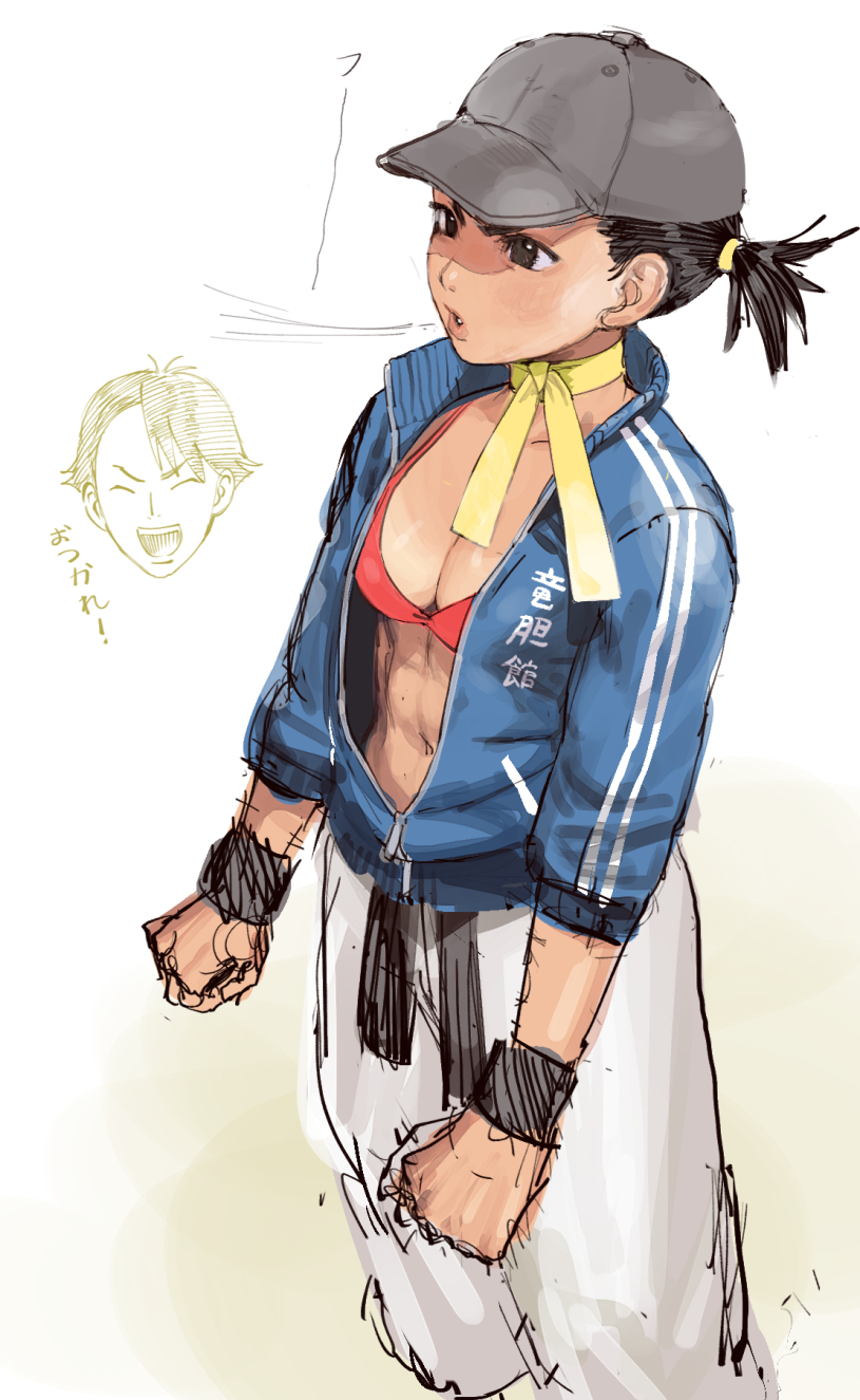 2d, abs, black hair, breasts, busty, capcom, cleavage, conto, female, female focus, female only, hourglass figure, makoto (street fighter), navel, short hair, street fighter, tagme, tomboy, wide hips