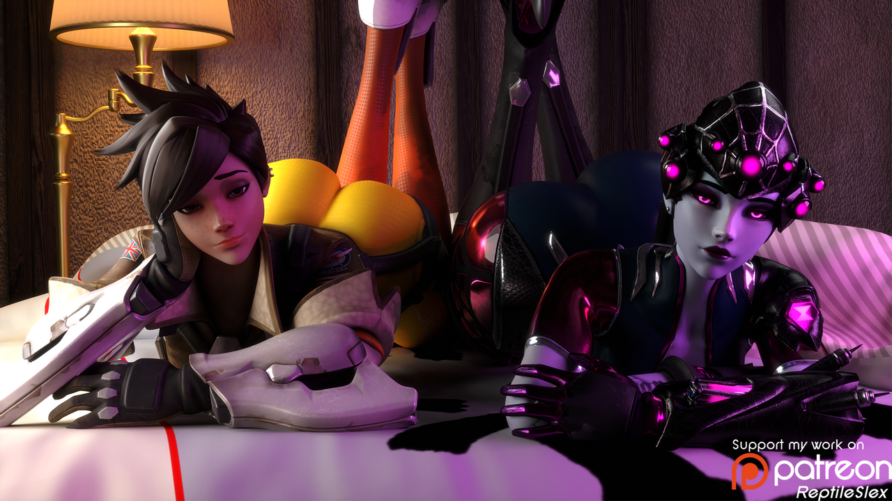 2girls, 3d, alenabyss, artist name, ass, assassin, blizzard entertainment, brown hair, bubble ass, bubble butt, eyewear on head, female, female only, from behind, gloves, hips, leg grab, long hair, lower body, multiple females, multiple girls, overwatch, pants, purple hair, reptileslex, shiny, shiny clothes, skin tight, spider widowmaker, tight, tight pants, tracer, voluptuous, watermark, wide hips, widowmaker, yuri