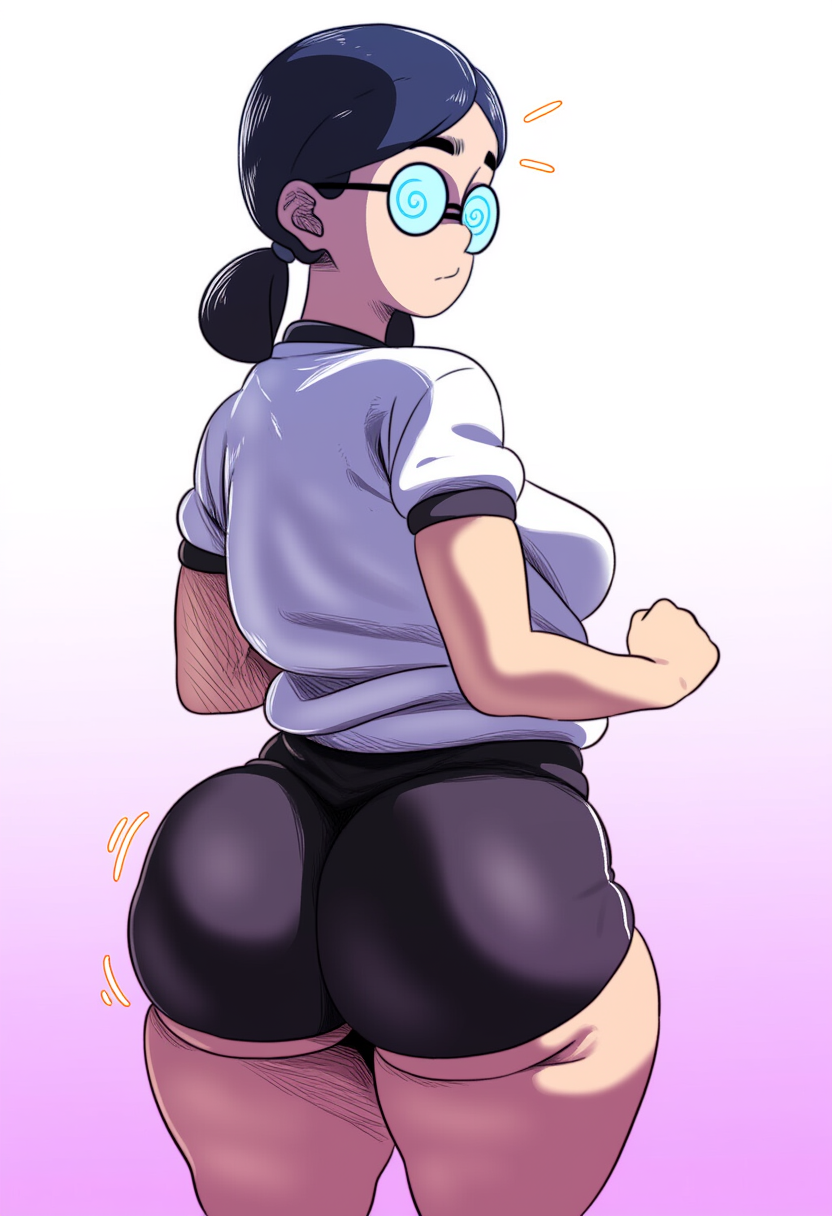 ai_generated ass big_ass black_hair bloomers d-art_style fat_ass female glasses jimiko looking_back nerd schoolgirl twintails