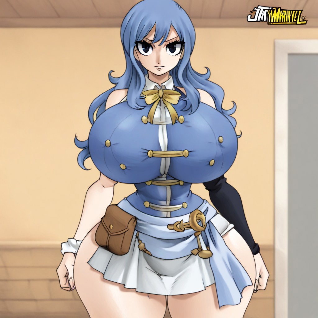 ai_generated blue_outfit civitai fairy_tail huge_breasts jay-marvel_(style) juvia_lockser lucy_heartfilia_(cosplay) thick_thighs wide_hips