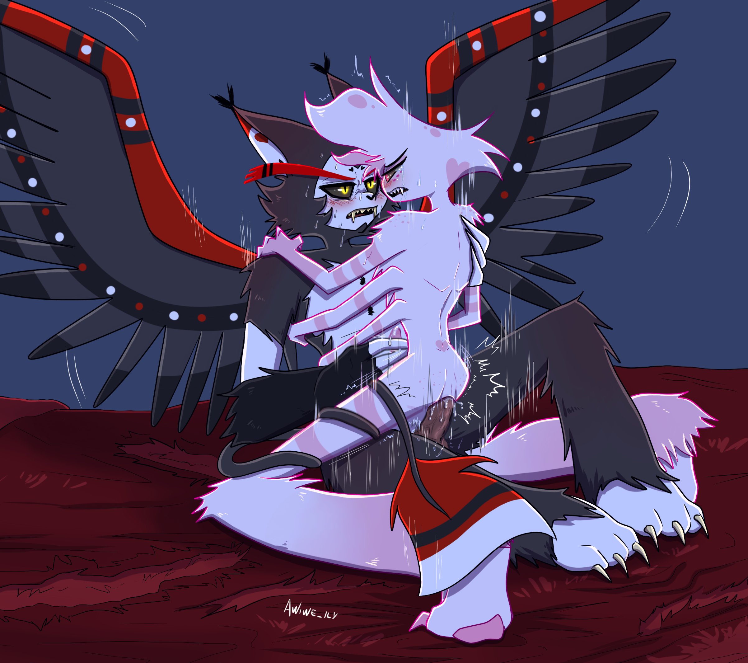 angel dust (hazbin hotel), awiwe ily, furry, gay, hazbin hotel, husk (hazbin hotel), learn to tag, male, tagme