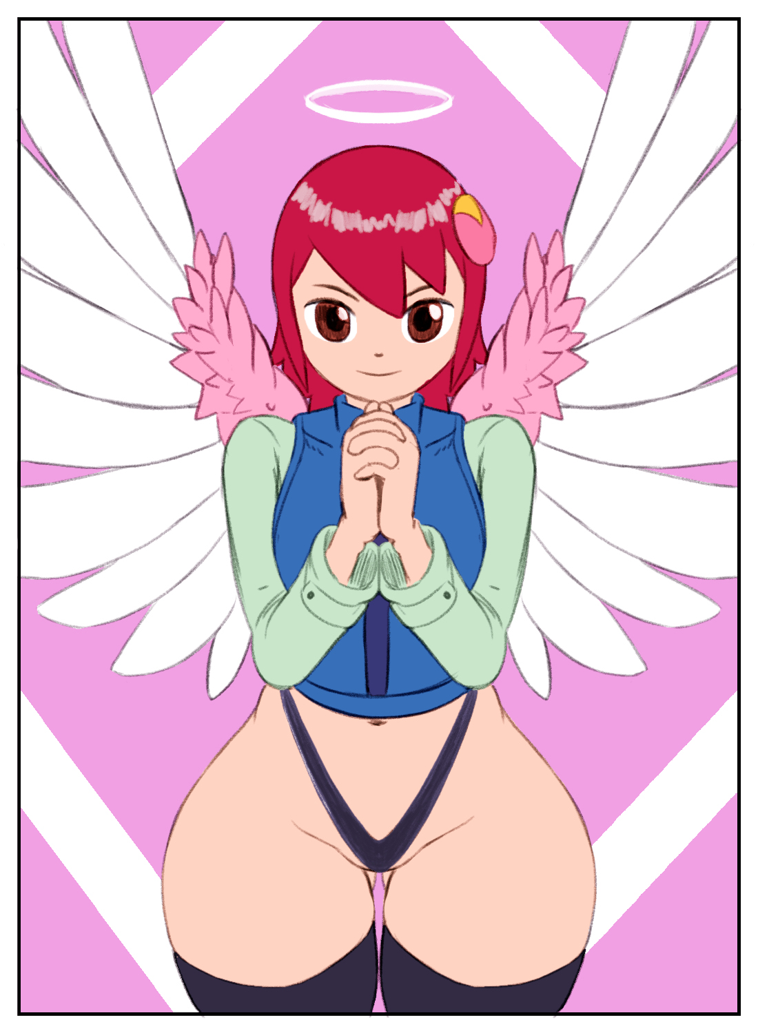 1girls, angel, anythinggoes, colored, edit, female, mayl sakurai, mega man, mega man battle network, thick thighs, thighhighs, thighs, third-party edit, thong, wide hips, wings