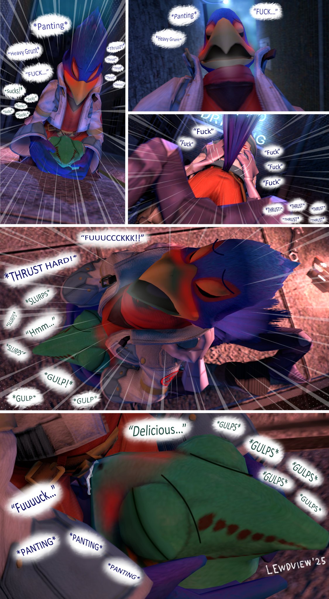 3d_(artwork) alley anthro ass avian ball_grab balls beak bird blush bodily_fluids bottomwear breath chameleon clawing clawing_back closed_eyes clothed clothed_sex clothing cum defeat_sex defeated defeated_hero digital_media_(artwork) duo eagle_spread_blowjob eye_contact eyebrows face_fucking falco_lombardi falcon falconid forced forced_oral gasp genital_fluids genitals grope grunting half-closed_eyes hand_grab head_back head_grab head_in_crotch hi_res implied_oral irrumatio leaking_precum leon_powalski lewdview licked_silly licking lizard looking_at_another lying male male/male moan narrowed_eyebrows narrowed_eyes night nintendo on_back on_front open_beak open_bottomwear open_clothing open_mouth open_pants oral orgasm orgasm_face pants penile penis precum raised_eyebrows raised_tail rape reptile reverse_forced_oral rough_sex scalie sex source_filmmaker_(artwork) spacesuit spread_legs spreading star_fox sucked_silly sucking tail thrusting tongue tongue_out until_they_like_it unzipped unzipped_pants zipper