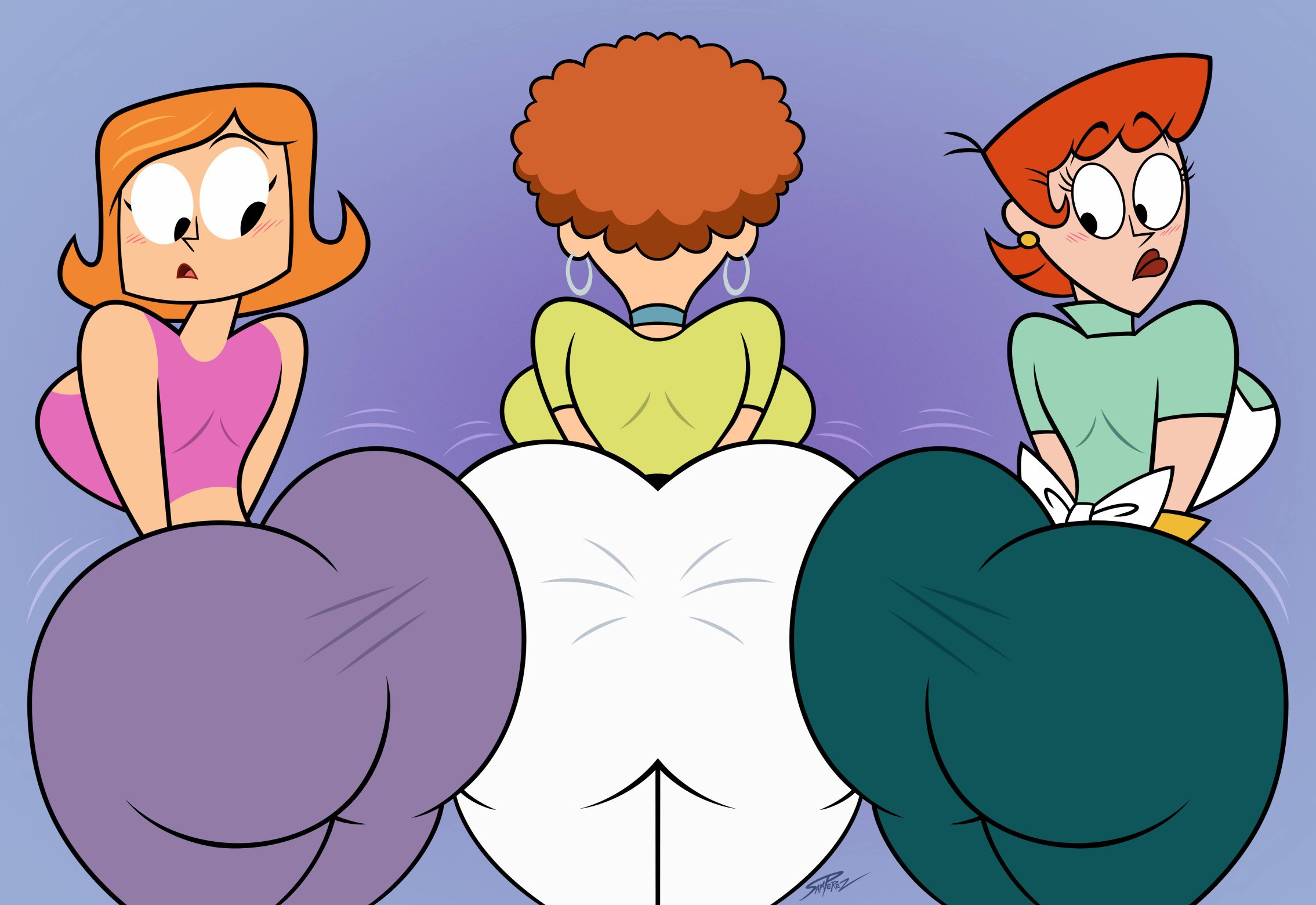 3girls, ass, bimbo, debbie turnbull, dexter's laboratory, dexter's mom, female, female only, honey buttowski, huge ass, jpg, kick buttowski, large ass, milf, orange hair, red hair, robotboy, samperez, tagme, twitter link, white female
