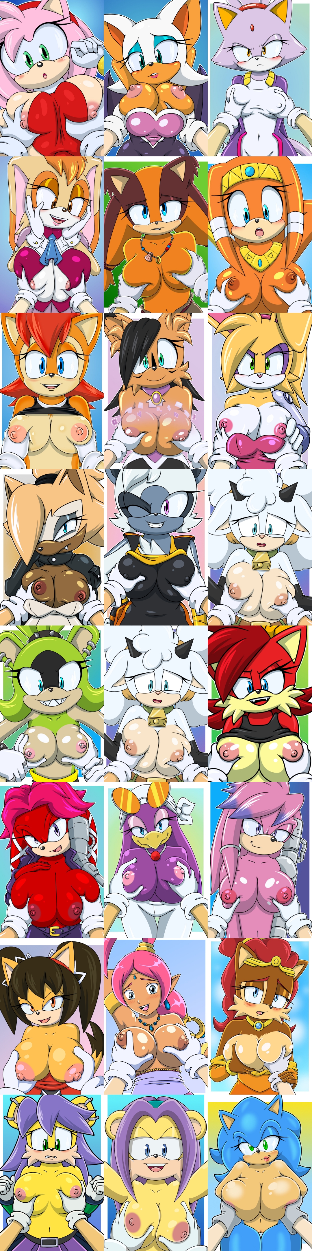 1boy, 6+girls, alicia acorn, amy rose, archie comics, blaze the cat, breasts, bunnie rabbot, female, fiona fox, grabbing breasts, groping breasts, hand on breast, honey the cat, idw comics, idw publishing, julie-su, lanolin the sheep, lien-da, male, melody prower, mina mongoose, mtf crossgender, multiple girls, nicole the lynx, rouge the bat, rule 63, sally acorn, shahra, sonic (series), sonic the hedgehog, sonic the hedgehog (archie), sonic the hedgehog (idw), sonicguru, sonique the hedgehog, sticks the badger, sticks the jungle badger, straight, surge the tenrec, tangle the lemur, tikal the echidna, vanilla the rabbit, wave the swallow, whisper the wolf