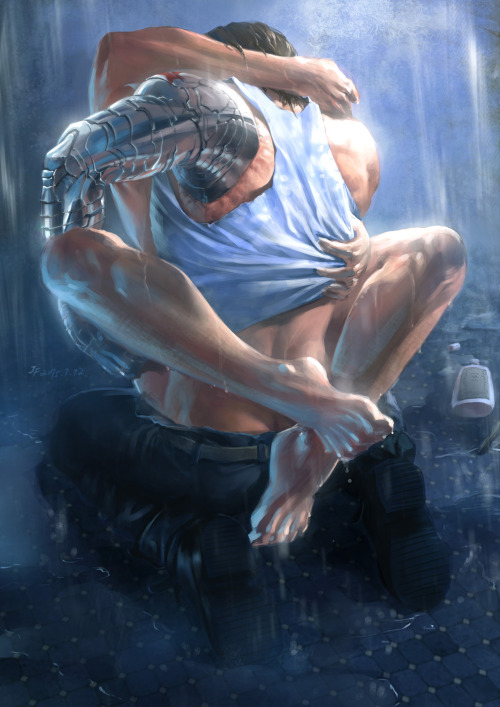 2boys, anal, anal sex, biceps, bucky barnes, captain america, cindyfxx, gay, kissing, male, male only, male/male, marvel, marvel comics, muscular, outside, raining, steve rogers, winter soldier, yaoi