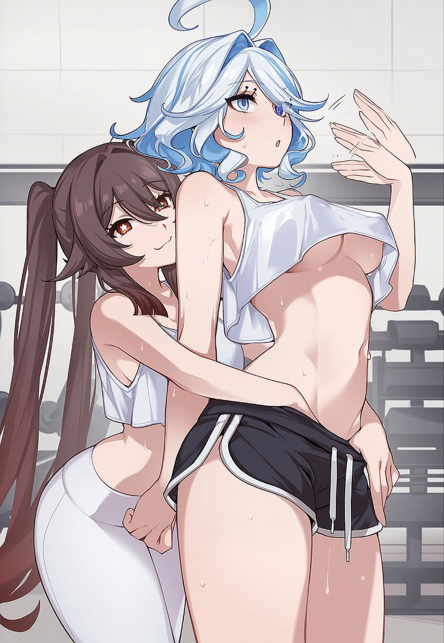 ai_generated fingering_pussy focalors_(genshin_impact) furina_(genshin_impact) genshin_impact gym gym_uniform hu_tao_(genshin_impact) sidillusts tired