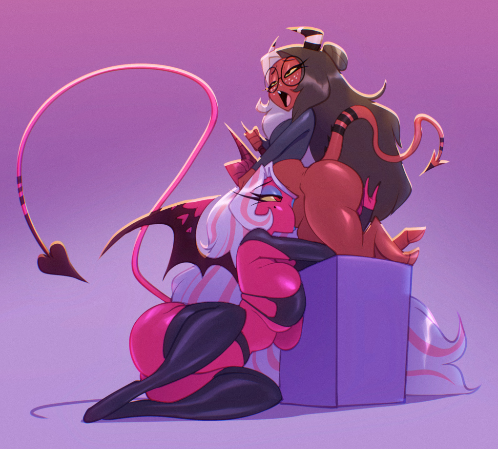 1futa, 1girls, bare arms, bare legs, bare shoulders, bare thighs, big breasts, bigdad, blowjob, breasts, color, demon, demon horns, demon tail, ember (bigdad), fellatio, female, futa on female, futanari, hellaverse, helluva boss, hi res, imp, intersex, large breasts, long hair, male, oral, oral sex, original, original character, penis, pink body, pink hair, pink skin, red body, red skin, stormrayneart, succubus, succubus horns, succubus tail, succubus wings, sucking, sucking penis, thick thighs