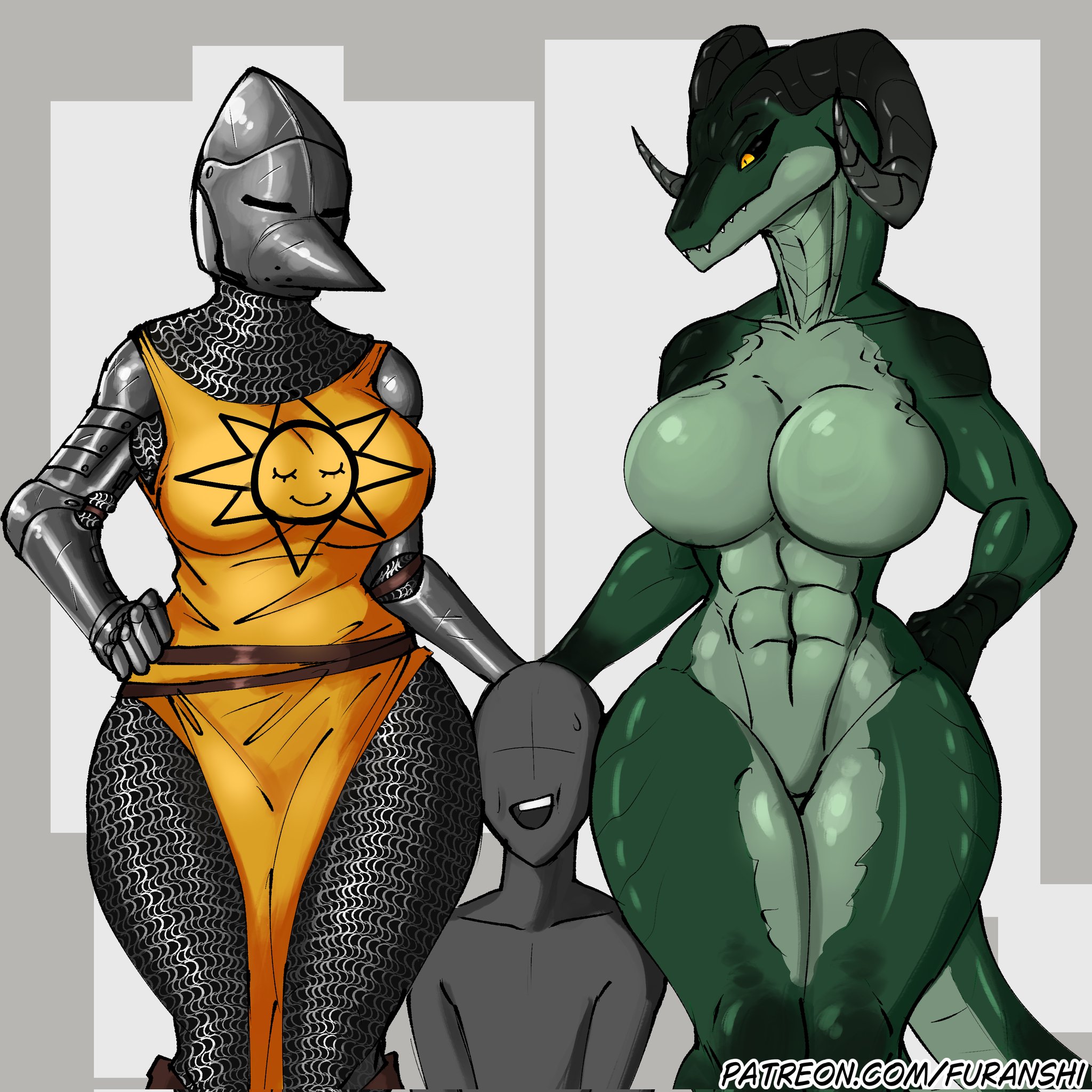 1boy, 2girls, animal humanoid, anthro, ass, bascinet, big ass, big breasts, big thighs, breasts, bust, busty, chainmail, chest, curvaceous, curvy, curvy figure, digital media (artwork), female, female knight, furanshi, gauntlets, hips, huge ass, huge breasts, huge thighs, humanoid, knight, large ass, large breasts, large thighs, legs, lizard, lizard girl, lizard humanoid, male, male/female, mature, mature female, mature male, original, original character, original characters, scales, scalie, scalie female, scalie humanoid, slim waist, spaulders, surcoat, thick, thick hips, thick legs, thick thighs, thighs, vambraces, voluptuous, waist, wide hips, wide thighs