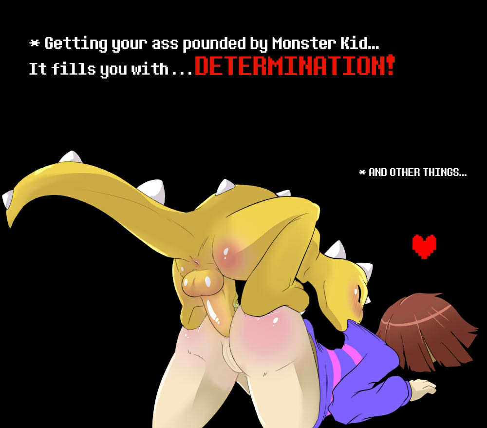 anal anal_sex ass balls bite blush determination duo edit female female_protagonist frisk heart human monster_kid penis sex shirt straight toby_fox undertale veiny_penis white_crest