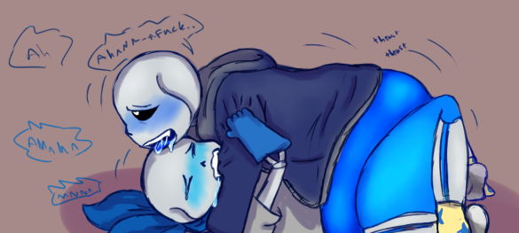 2020 bandana biting_clothes blue_bandana blue_blush blue_hoodie blue_tongue blush drooling gay hoodie_only moaning riding saliva sans sans_(underswap) sanscest selfcest text thick_thighs thrusting undertale unknown_artist