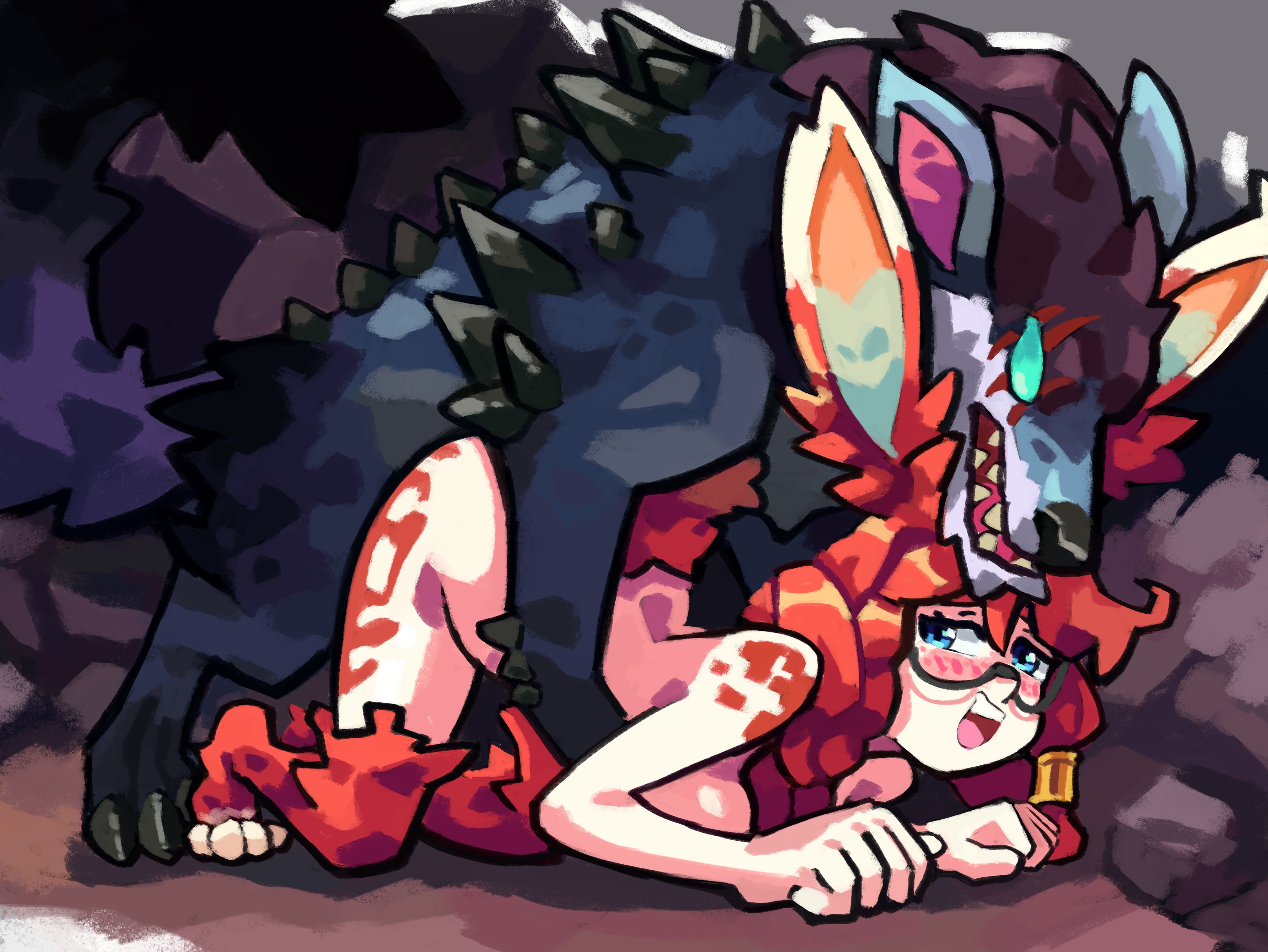 all fours, aurora (league of legends), beastiality, blue eyes, breeding, canid on humanoid, canine on humanoid, dog, doggy style, doggystyle, female on feral, feral, feral on female, feral on humanoid, feral penetrating, feral penetrating humanoid, glasses, humanoid on feral, interspecies, knot, knotted penis, league of legends, loving it, lu blu, mounted, murk wolf, pale-skinned female, vaginal penetration, wolf, zoophilia