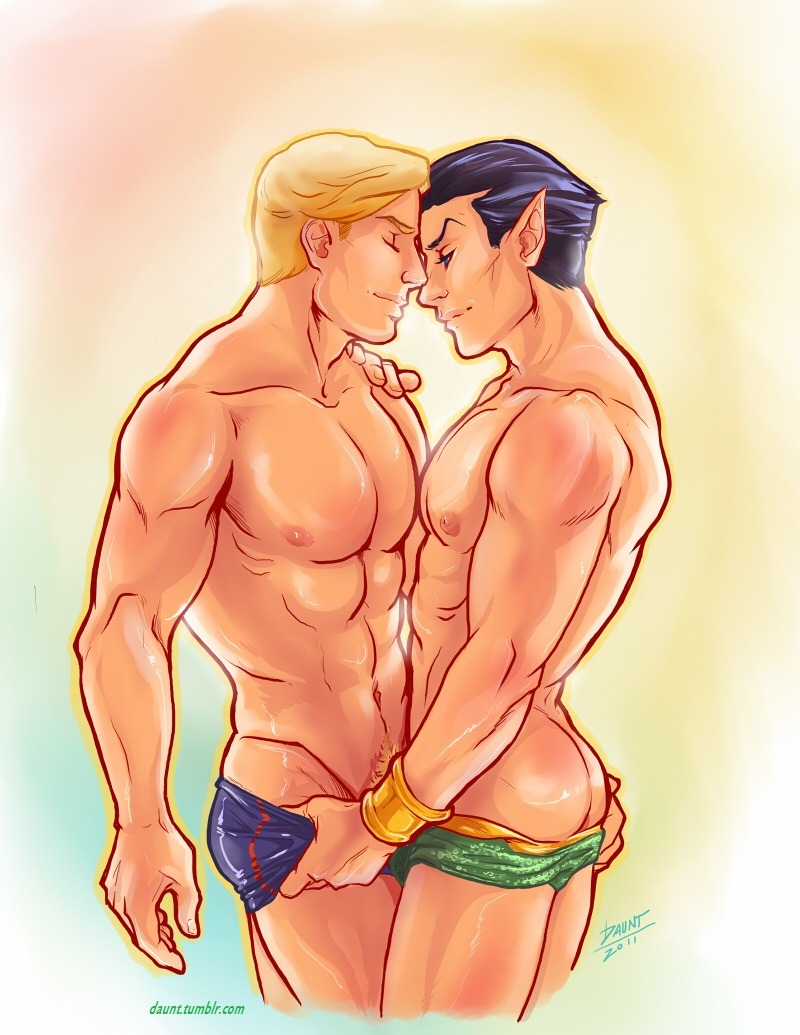 2boys abs ass ass_grab biceps black_hair blonde_hair blonde_pubic_hair blue_underwear captain_america closed_eyes daunt duo eyes_closed gay grabbing_another's_ass grabbing_ass green_underwear hand_on_ass hand_on_shoulder human human_only male male/male male_focus male_only marvel muscle muscles muscular muscular_male namor pecs pointy_ears pubic_hair romantic romantic_couple shiny_skin standing steve_rogers underwear underwear_down yaoi