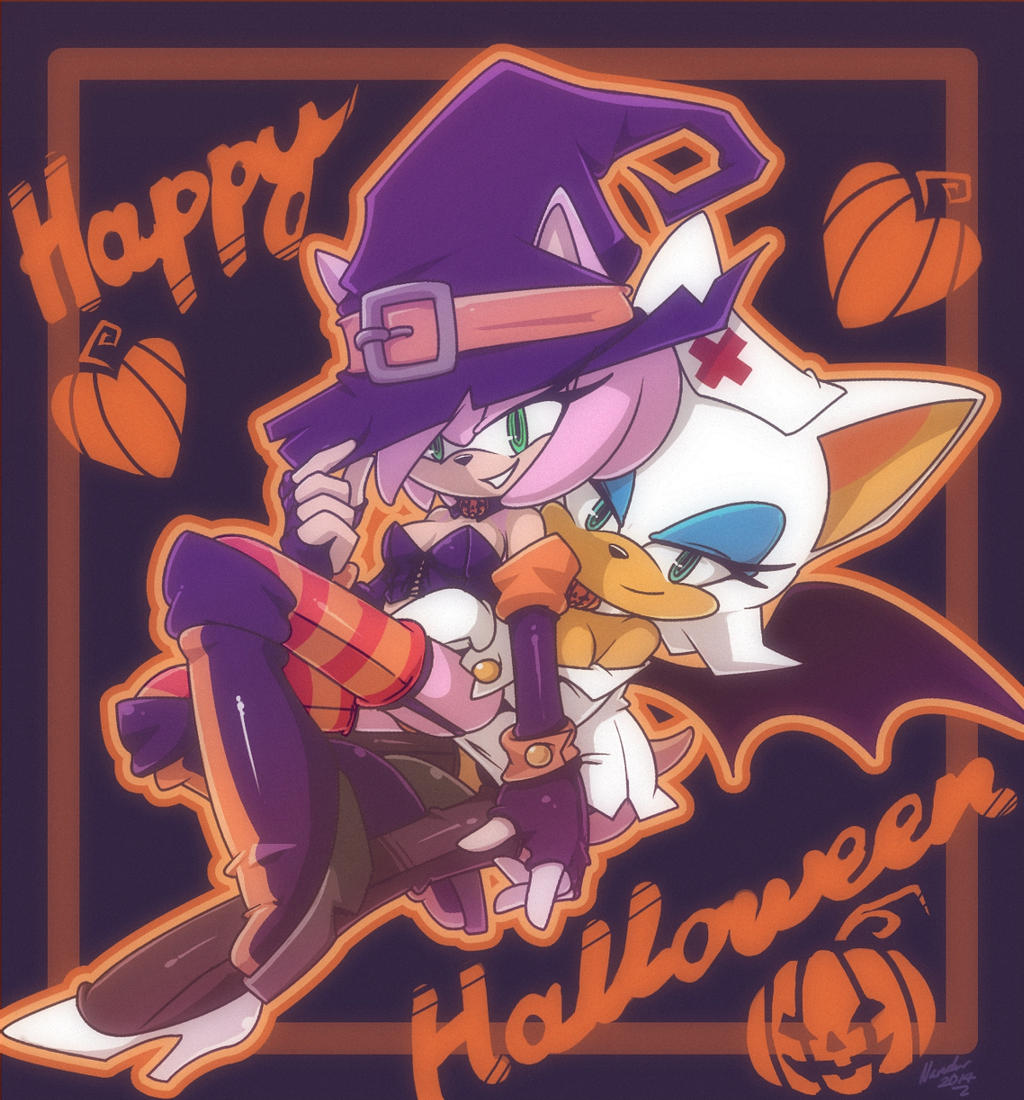 2girls amy_rose halloween nancher rouge_the_bat sega sonic_(series) sonic_team sonic_the_hedgehog_(series) yuri