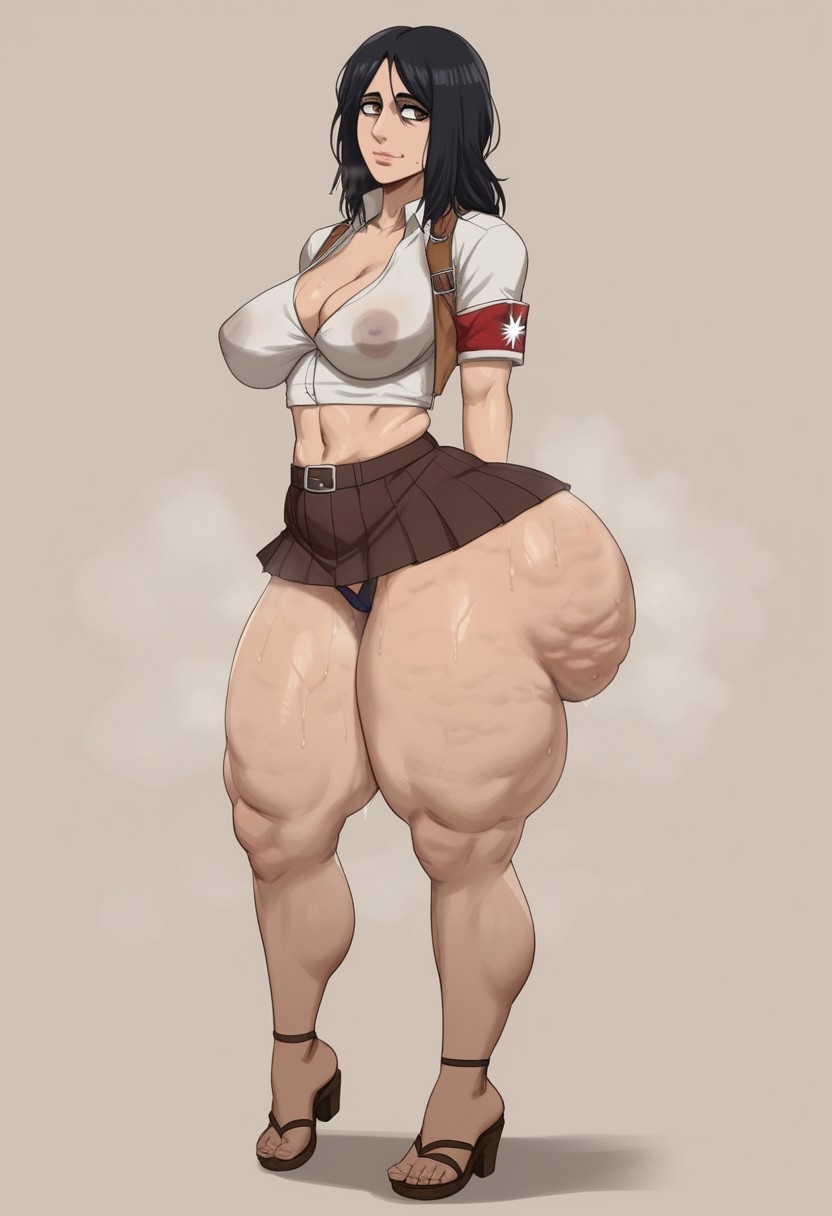 1girls, ai generated, ass, ass out, attack on titan, big ass, black hair, breasts, brown eyes, cameltoe, cellulite, crop top, curvy, fat ass, feet, female, female only, front view, heels, miniskirt, perfect body, pieck finger, sagging breasts, sassy, shingeki no kyojin, skirt, taiga20, thick, thick ass, thick thighs, thighs, thong, thunder thighs, voluptuous, voluptuous female