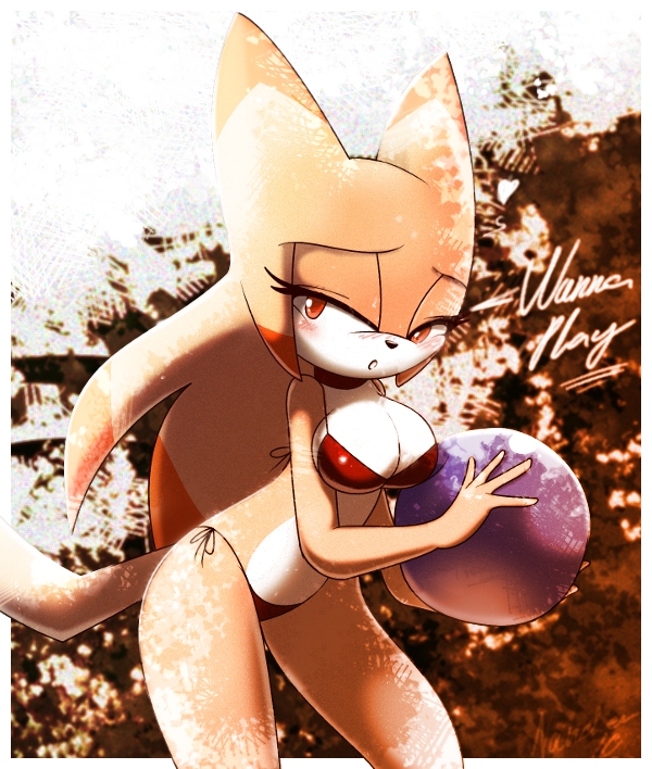 1girls bikini cream_fur eyes_half_open fennec furry furry_only holding_ball holding_object nancher red_bikini red_bikini_bottom red_bikini_top red_eyes sonic_(series) sonic_oc sonic_the_hedgehog_(series) tagme tail tibleam white_belly