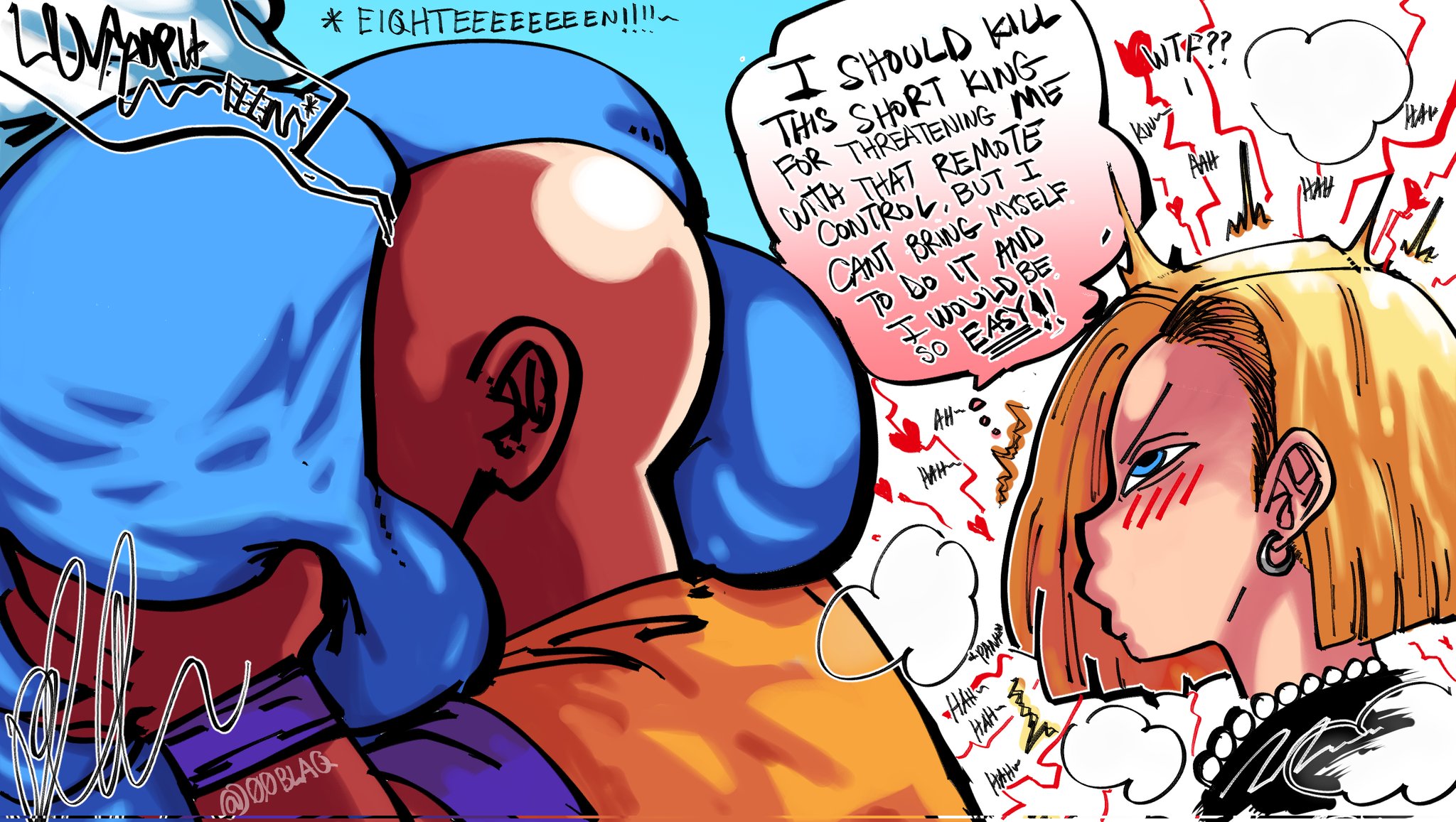 00blaq, 1boy, 1girls, android 18, ass, big ass, bubble butt, cellulite, dragon ball, dragon ball z, face in ass, fat ass, female, huge ass, krillin, kuririn, male